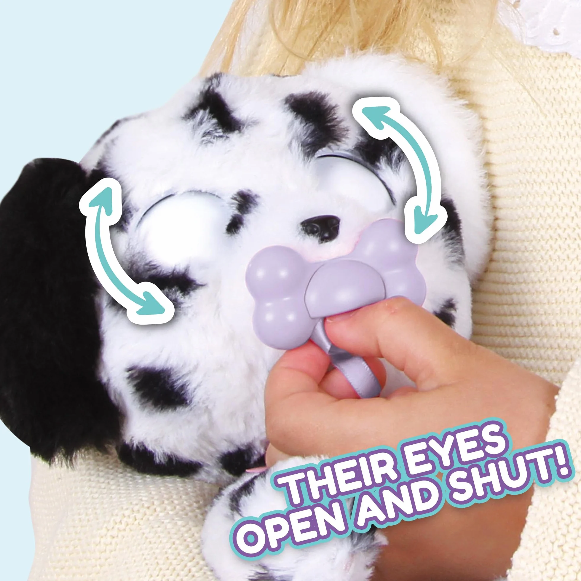 BABY PAWS Sleeping Puppies Dálmata- Peluche Interactivo con Sonidos que Abren y Cierran los Ojitos e Incluyen una Bolsita-Manta-Regalo óptimo para Niños y Niñas +3 Años