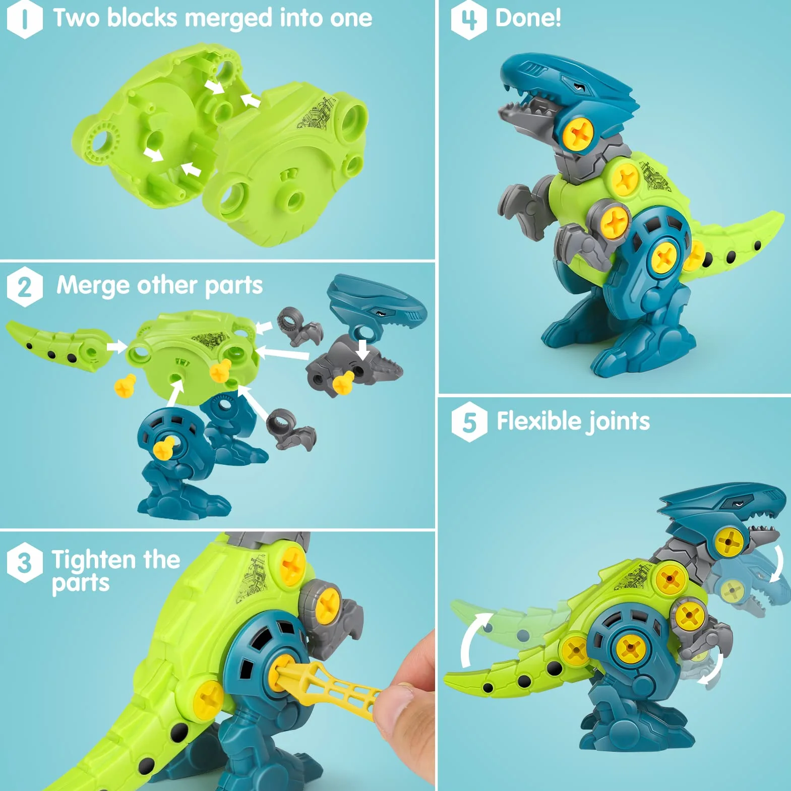 Dreamon Dinosaurios Juguetes para Niños 3 4 5 6 7 Años con Caja de Almacenamiento Taladro Eléctrico Construccion Juguete Dducativos Regalos para Niños Niñas