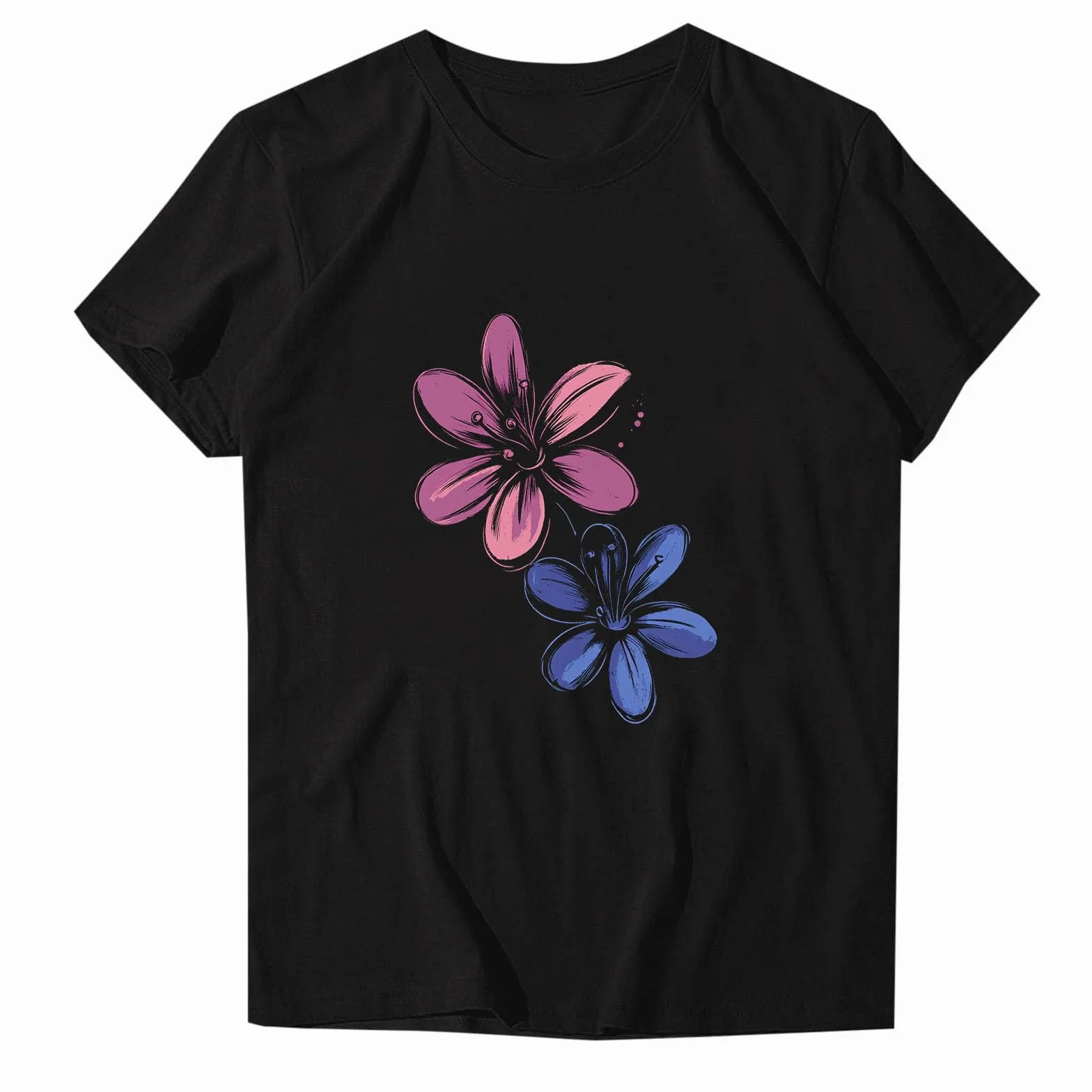 Camiseta Mujer Manga Corta Estampado Floral Algodón Túnica Casual