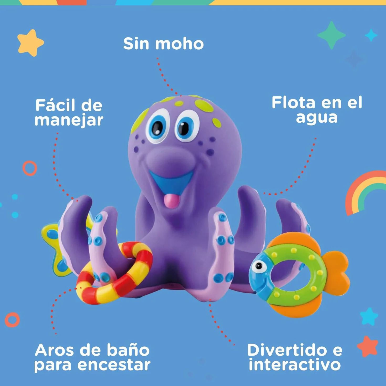 Nuby Pulpo Flotante Juguete de Baño Bebe con Anillos 18+ Meses Violeta