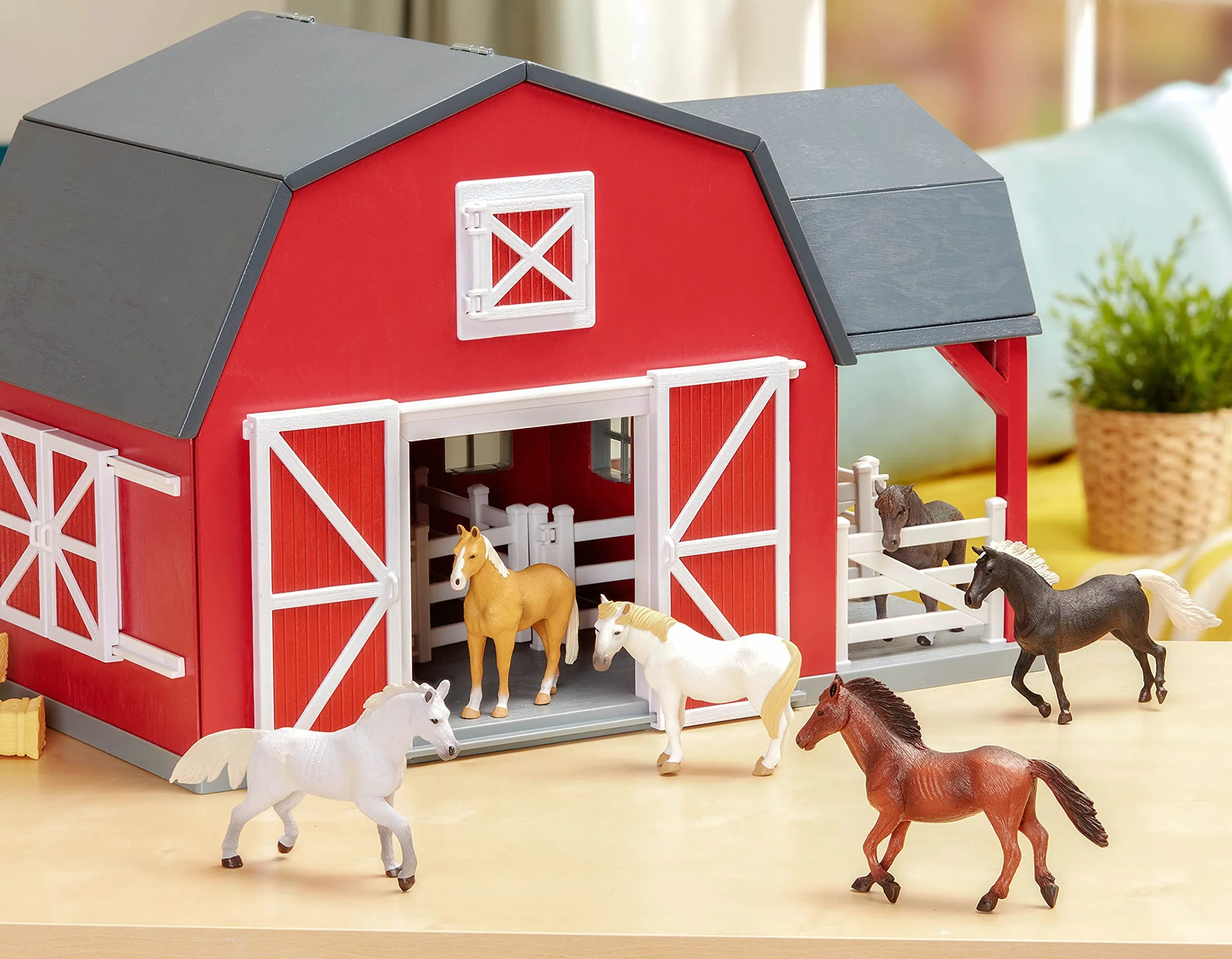 TERRA by Battat - Granero de Madera - Caballo de Juguete - Juego de Animales - Animal Barn