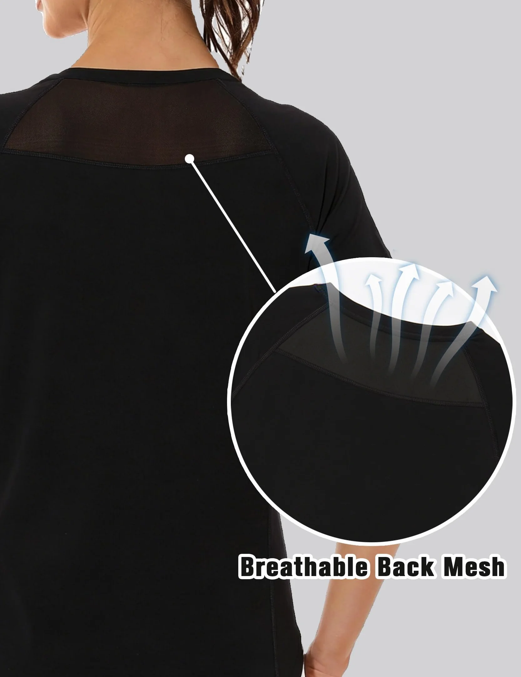 Camiseta Deportiva Mujer Manga Corta Cuello Redondo Secado Rápido Transpirable Fitness Yoga Pilates