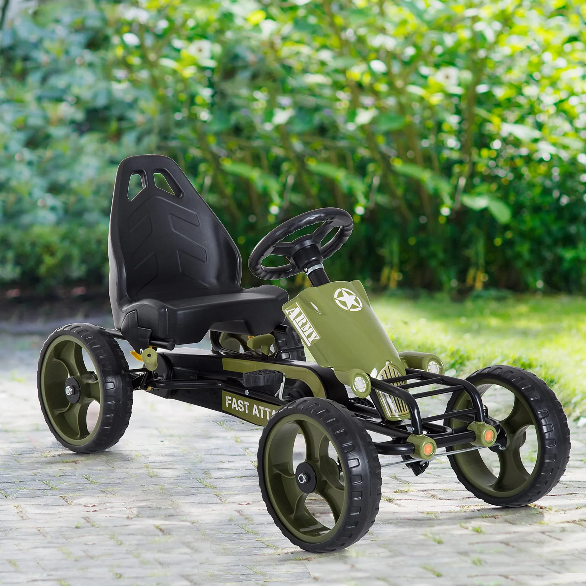 HOMCOM Go-Kart a Pedales para Niños de +3 Años Coche de Pedales con Embrague Freno Asiento Ajustable Carga Máx. 35 kg 105x54x61 cm Verde