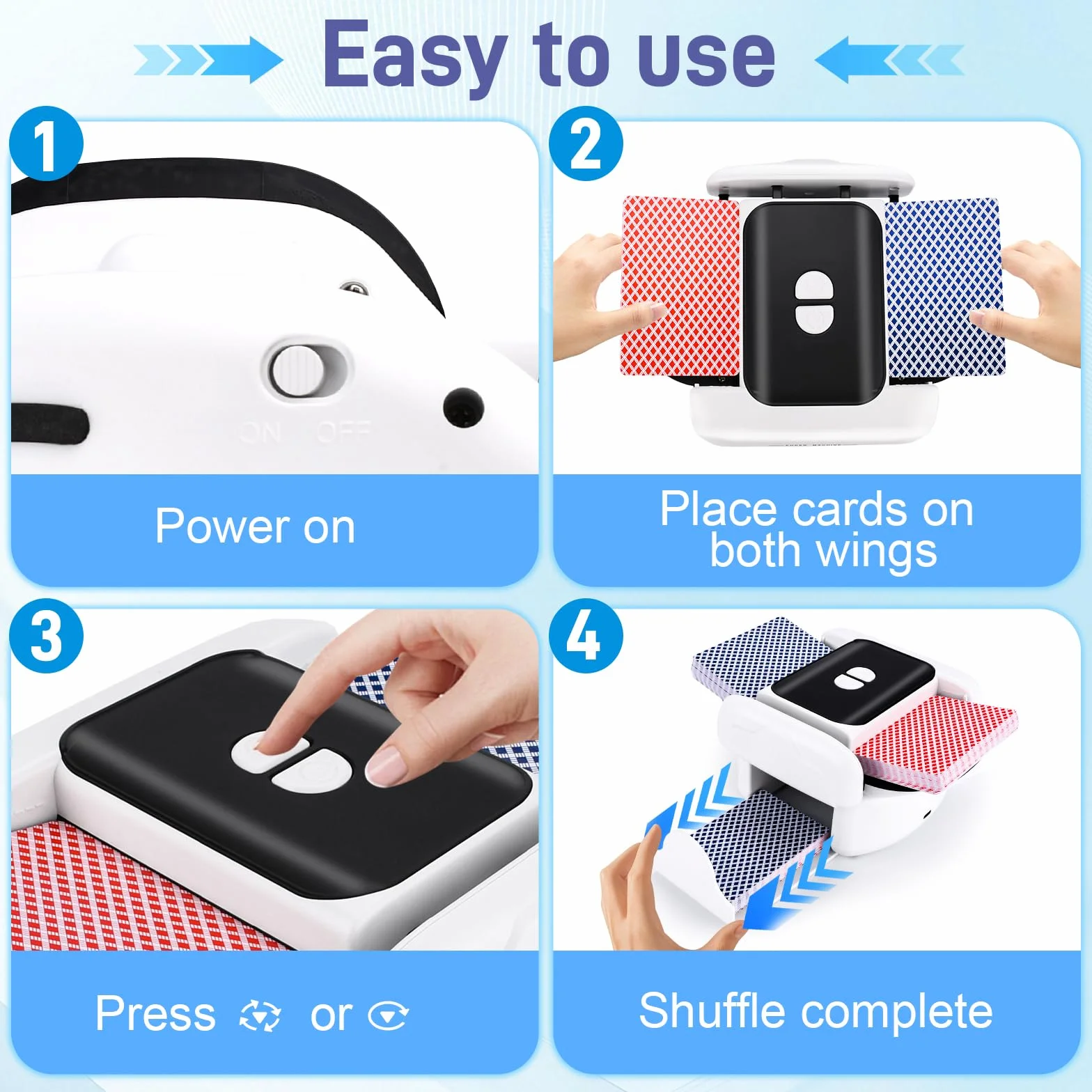 Barajador de Cartas automático eléctrico,Card Shuffler - Bandeja Doble,2400 mAh,silencioso,Recargable USB.Compatible con Poker,UNO,Blackjack,Skyjo.Perfecto para Noches de Juegos en casa
