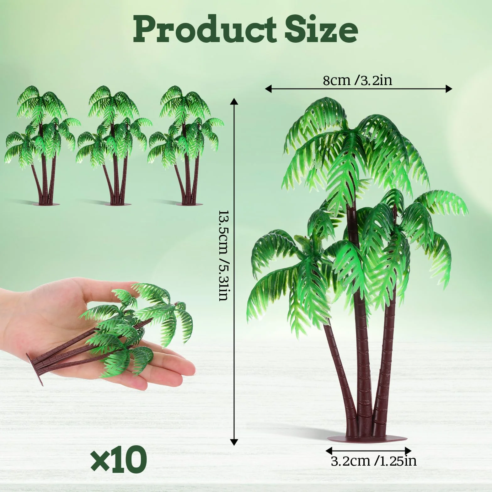 Bewudy 10 Piezas de Modelo de Palmera en Miniatura, Mini Figuras de Palmera, Modelo de Mesa de Arena, Modelos de Plantas Verdes, simulación, Manualidades, decoración de Pasteles para