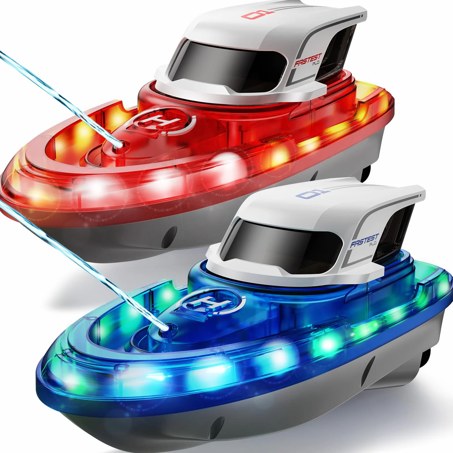 SYMA Juego de 2 botes teledirigidos para niños de 8 a 12 años, barcos de carreras RC con LED y spray de agua, 20 min por barco, 40 min en total, juguete para piscina y lago, regalo para niños y niñas
