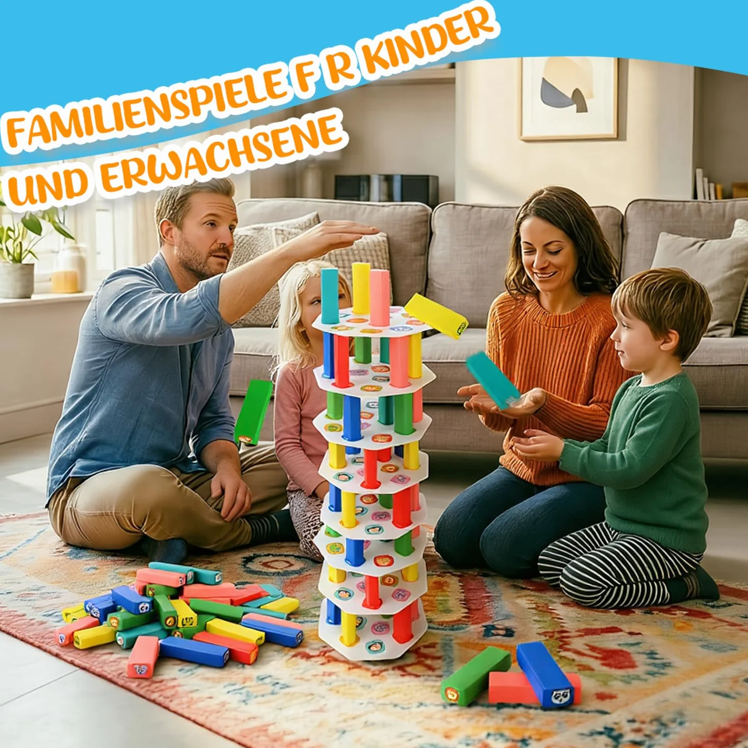 Torre de Bloques de Madera 4 en 1, Juguete Montessori de Equilibrio y Habilidad, Juego de Mesa Familiar y de Viaje, Juego Educativo Regalo para Niños y Niñas de 3 a 9 años