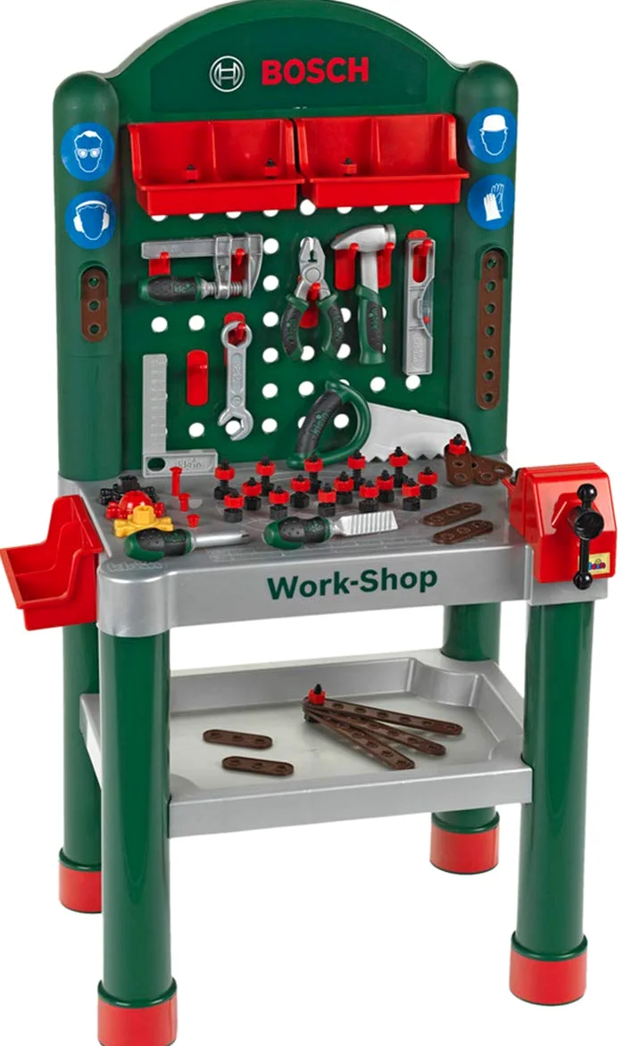 Theo Klein 8320 Bosch Workshop I 79 parts , Work Surface with Learning Function I Toy for Children Aged 3 Years and up