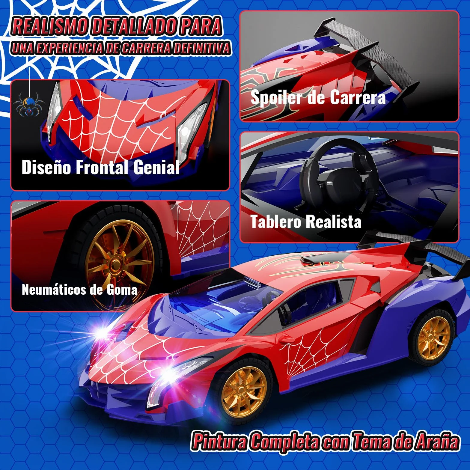 Coche Teledirigido Ojos Araña Luminosos & Diseño Telaraña, Coche Rc Drift Car 1:18, Juguetes Niños 3 4 5 6 7 8 9 10 11 12 Años Regalo para Niño de 3-12 Años Juegos Niños 3-12 Años Cumpleaños Navidad