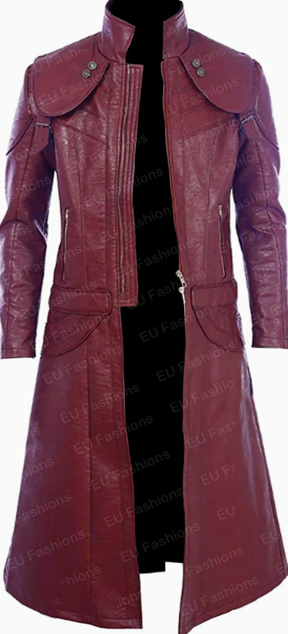 Gabardina larga de cuero para hombre, color granate, disfraz de anime, disfraz de cosplay y fantasía