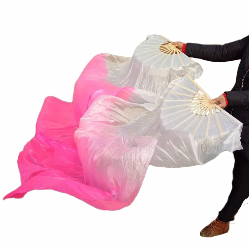 Abanico largo de seda de simulación degradado 150 cm danza del vientre oriental