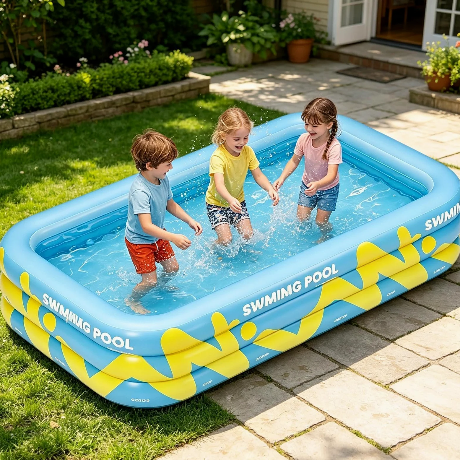 Piscina Hinchable Infantil 2,1 x 1,45 x 0,56 Metros Parque De Bolas | Piscina Infantil Para Niños Para Verano Patio Exterior Jardín Césped Parque Juegos Y Natación Al Aire Libre Y