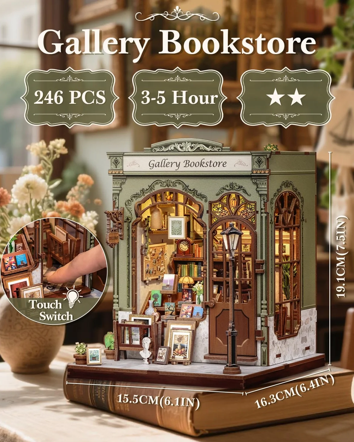 CUTEBEE Book Nook -Casa De MuñEcas Construye A Sí Mismo, Una Casa En Miniatura Retro Y ArtíStica, Bookend De Puzzle De Madera 3D, DecoracióN Creativa De EstanteríA, Regalos（Gellery Bookstore）