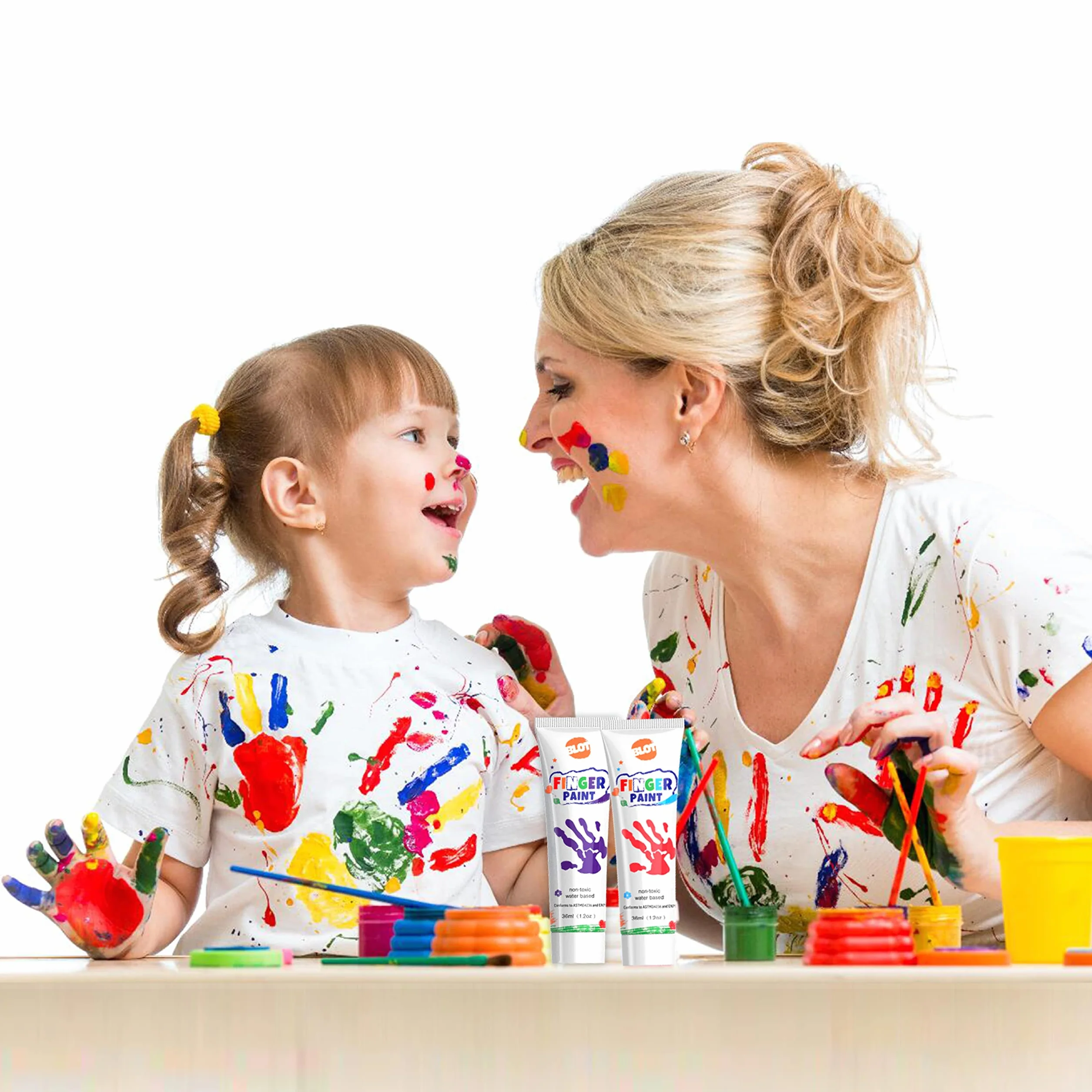 BLOT Pintura de Dedos para Niños Lavable Juego de Pintura para Dedos No Tóxicas con Pincel Esponja Paleta para Niños Infantes Escuela Jardín Aprendizaje Temprano