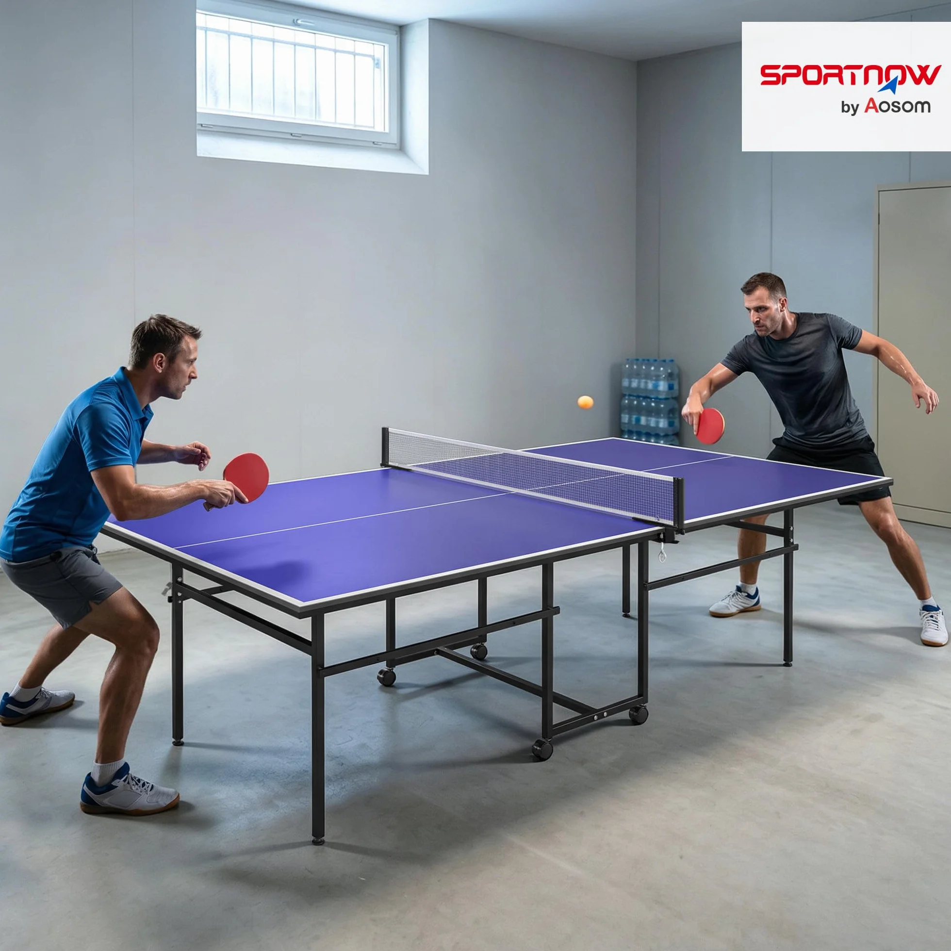 SPORTNOW Mesa de Ping-Pong Profesional Plegable con 4 Ruedas, Red, 2 Palas y 3 Pelotas 274x152,5x75,5 cm Azul