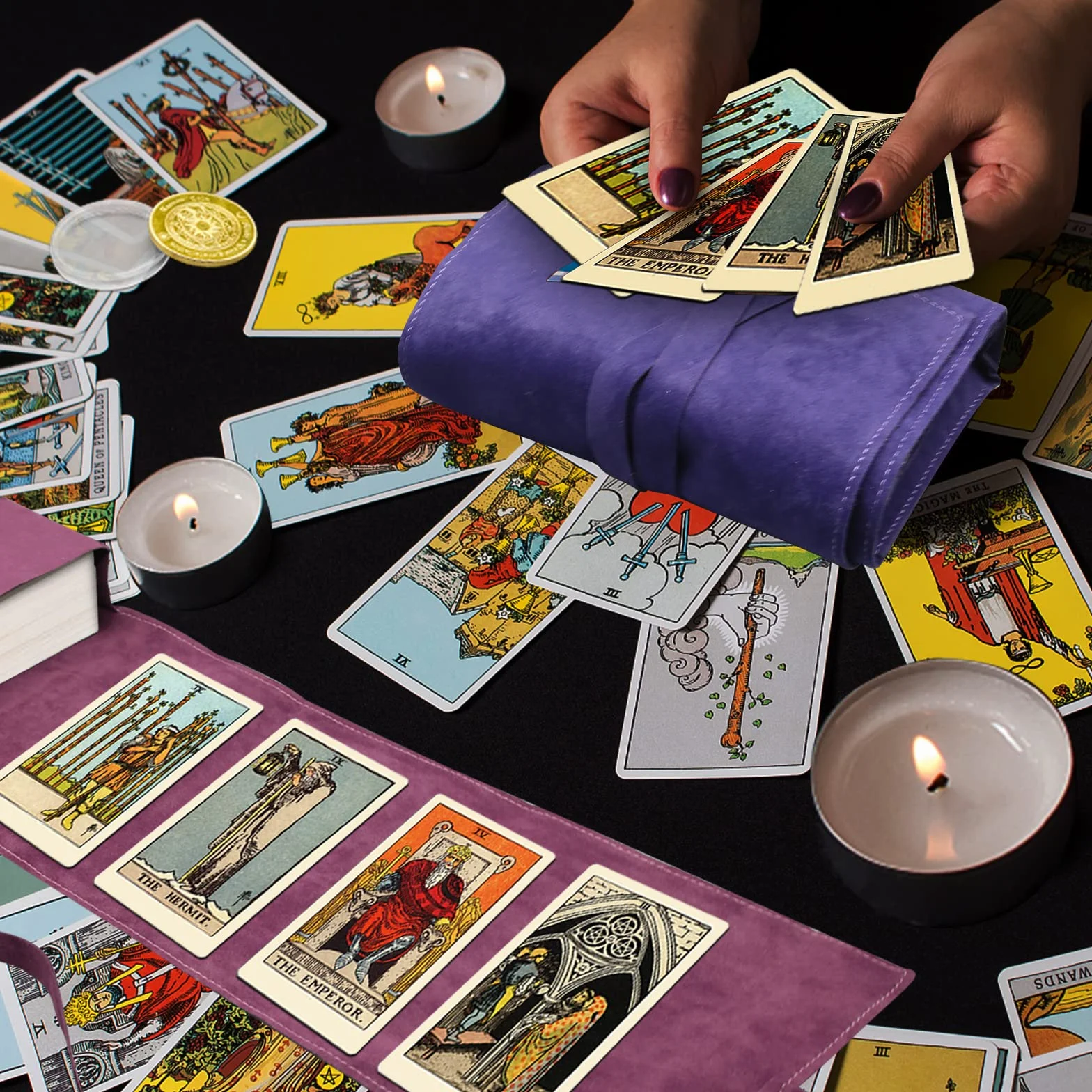 HINGTAI El Kit de 2 Bolsas para Tarjetas, Soporte de exhibición Solar,portatarjetas para Naipes y Cartas de Tarot, Cubierta de oráculo, Accesorios de Tarot