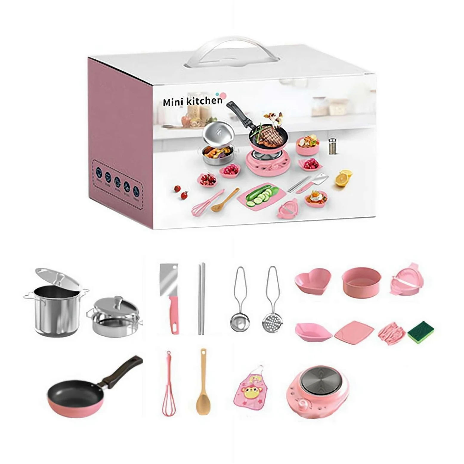 Juego de cocina para niños, 22 piezas, accesorios de juguete de acero de grado alimenticio, juego real para niños