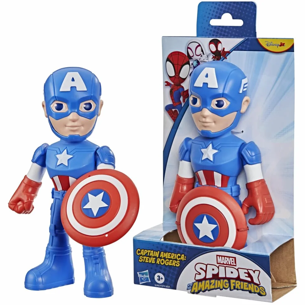 Marvel Spidey y Sus Sorprendentes Amigos Figura de Captain America: Steve Rogers con Accesorios 22,5 cm, Figura de Acción, Juguete de Superhéroe para Niños a Partir de 3 Años
