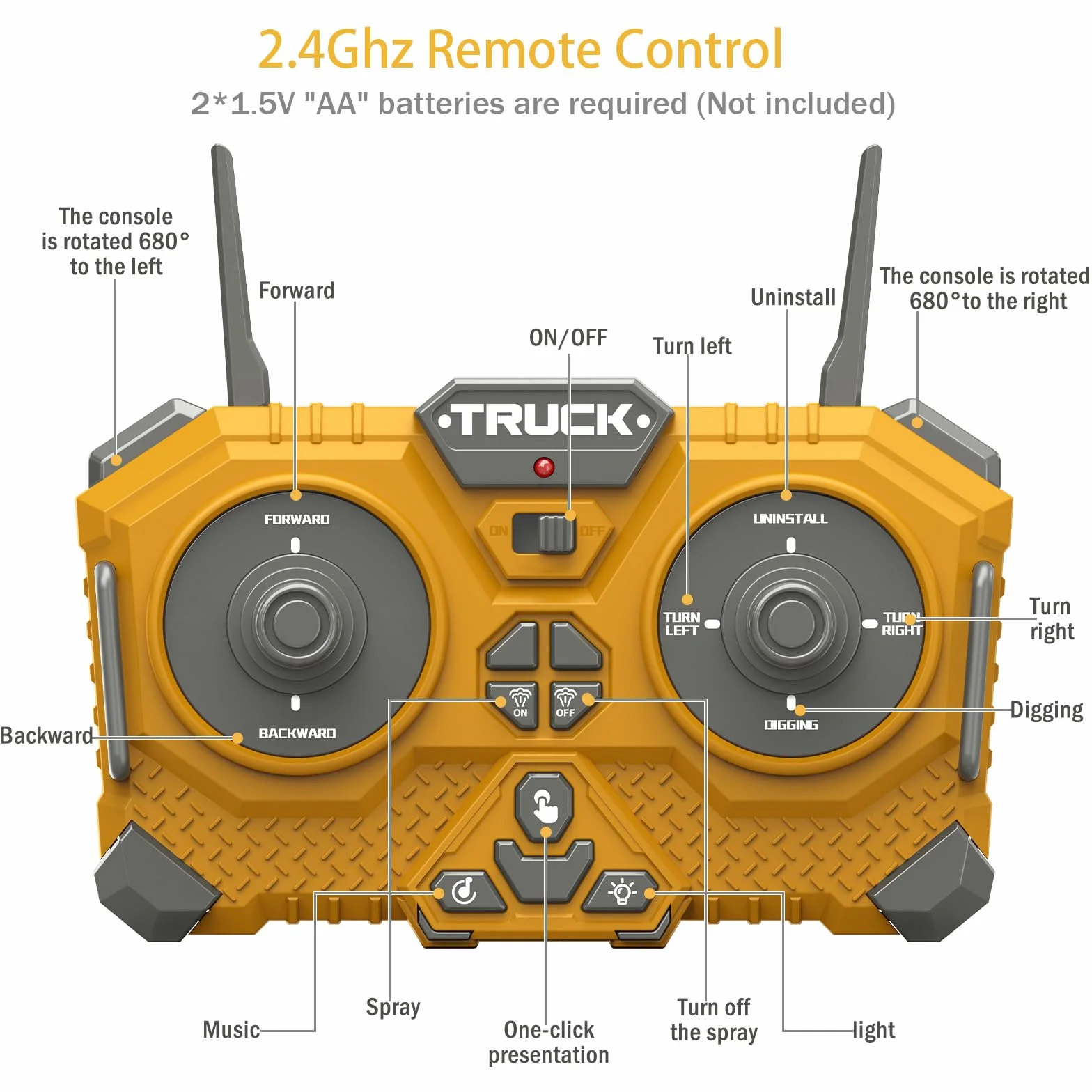 RedCrab Excavadora Teledirigido para Niños, 2.4 GHz Recargable RC Excavadora con el Cubo del Metal, Rotación 680°, Luz y Sonido, Juguete Camión Excavador Regalo de Cumpleaños Navidad