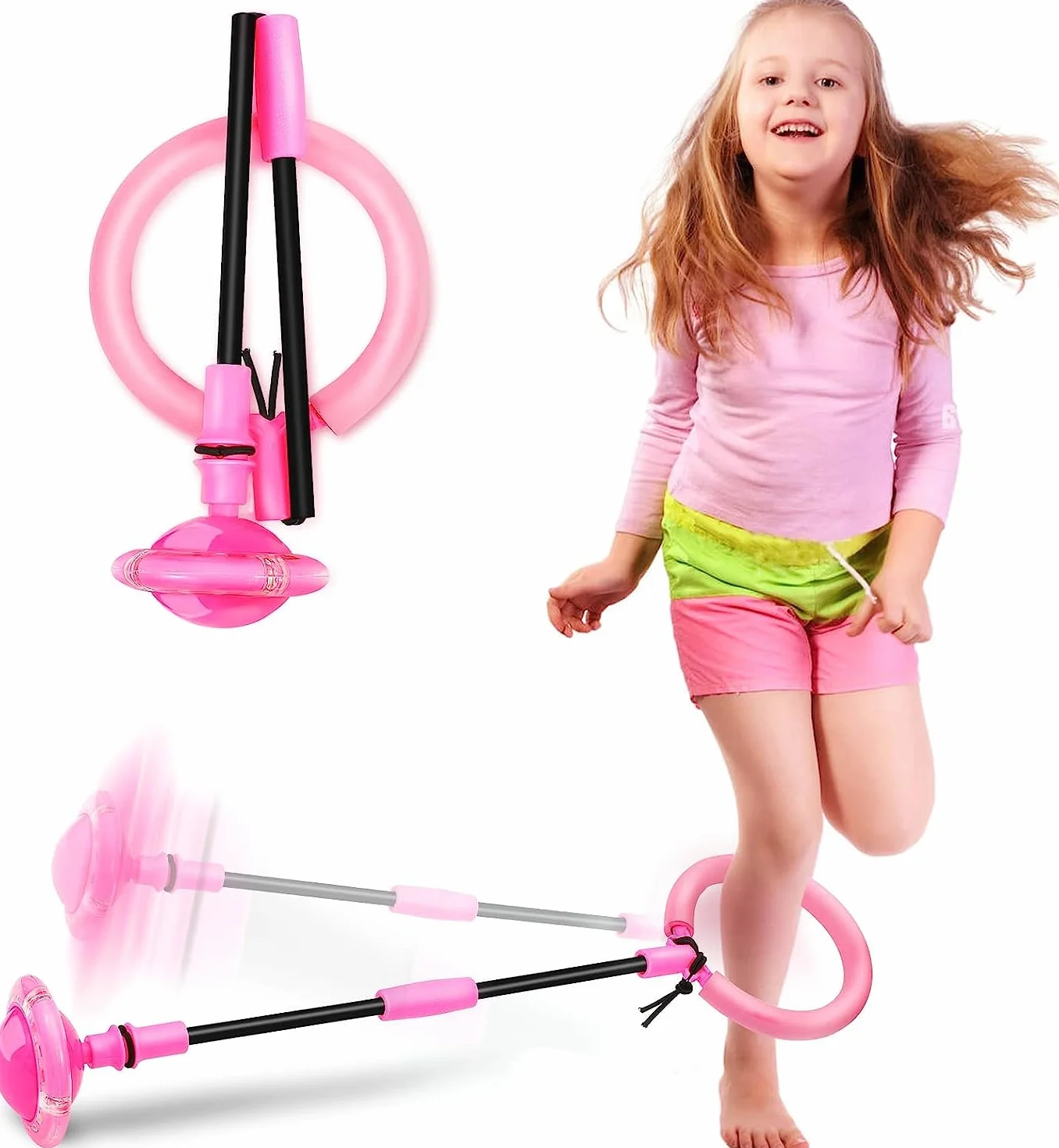 Bola de Salto de Tobillo, Skip It, Anillo de Salto Intermitente, Anillo de Salto de Tobillo Plegable, LED Saltar Bola para Niños, Equipo de Juguete de Fitness para Niños, Pelota de Baile (Rosa)