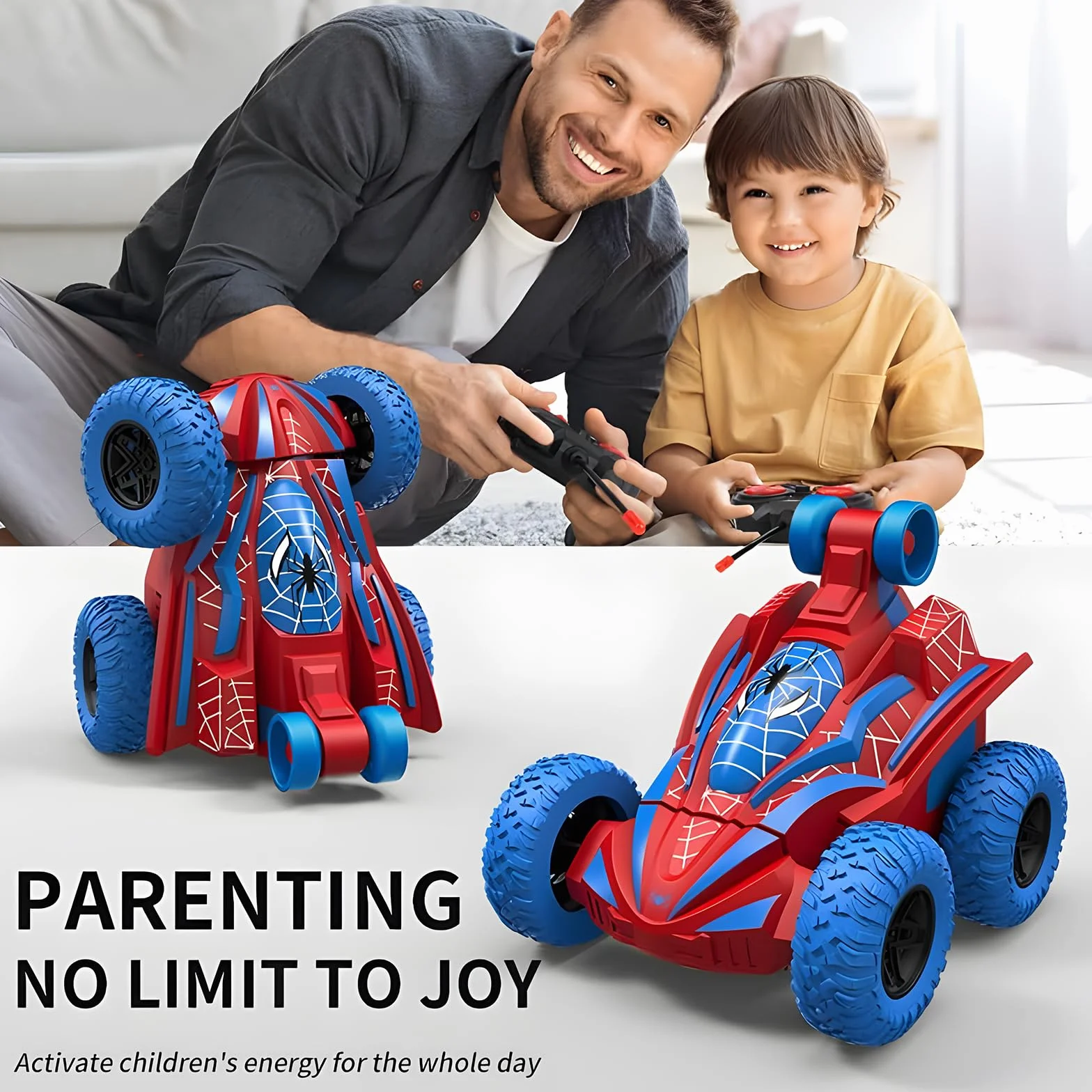 Coche Teledirigido Niños 3 4 5 6 7 8 Años, Monster Truck Carro Telecomandado Criança con Luces, Spider Coche RC Radiocontrol 360 Grados de Rotación Remote Control Car Regalo Cumpleaños Navidad
