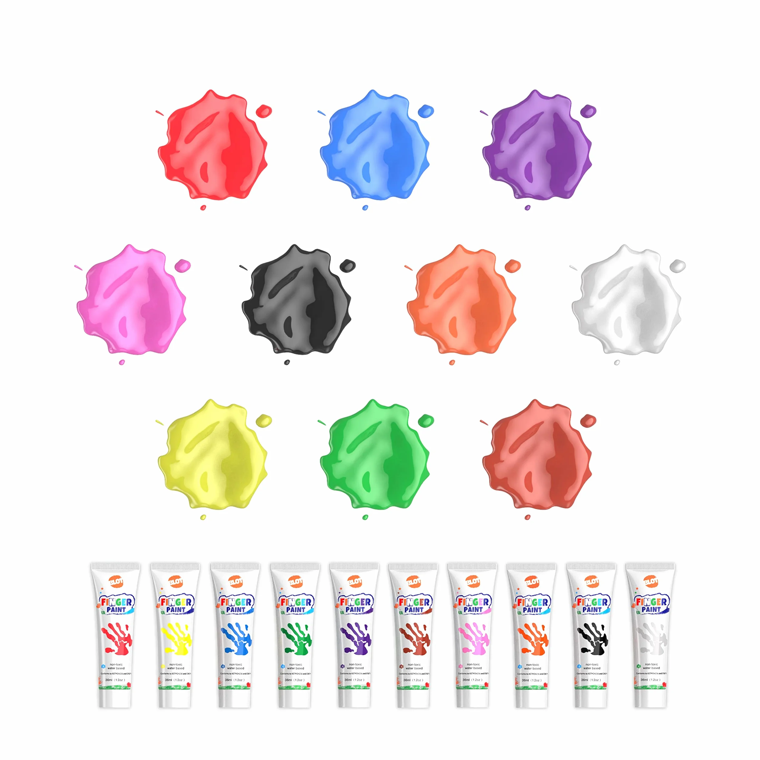 BLOT Pintura de Dedos para Niños 10 Colores Lavable Juego de Pintura para Dedos No Tóxicas Kits de Pintura para Niños Infantes Escuela Jardín Aprendizaje Temprano
