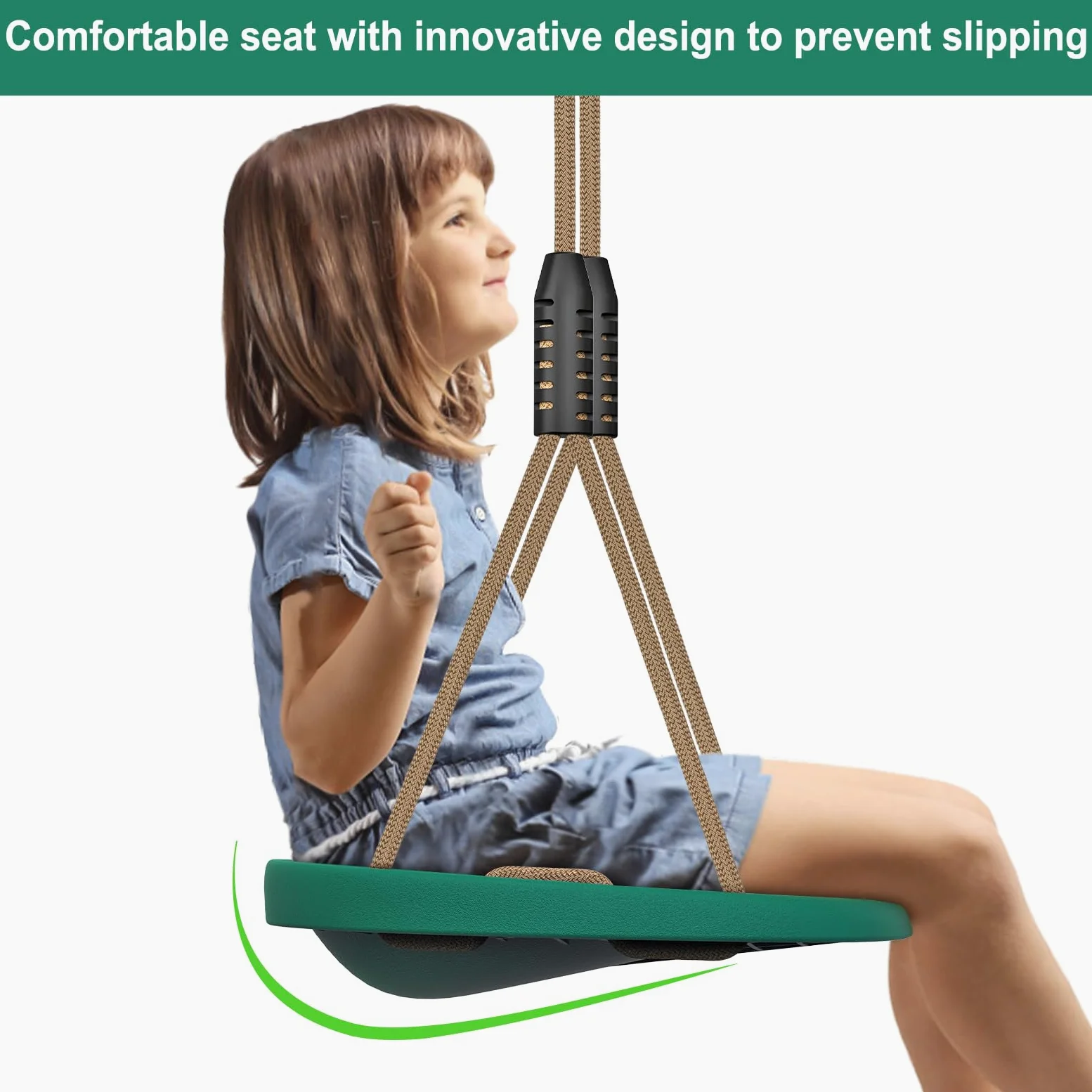 SELEWARE Asiento de columpio de plástico, reemplazo de columpio de árbol antideslizante con cuerda ajustable y 2 mosquetones, juego de columpio de patio de recreo resistente para adultos y niños, para