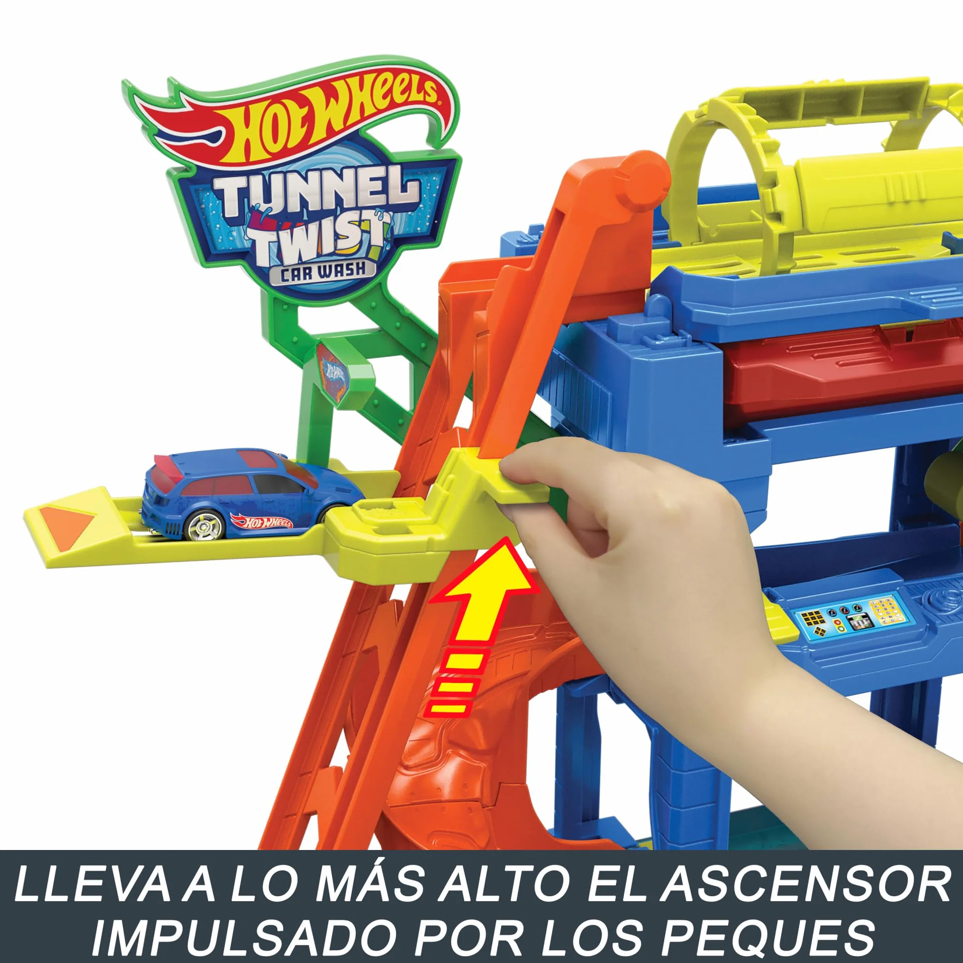 Hot Wheels City “Let's Race - ¡a correr!” Netflix -Túnel de lavado con giros Pista para coches de juguete, incluye 1 vehículo color shifter, +4 años (Mattel HTN80)