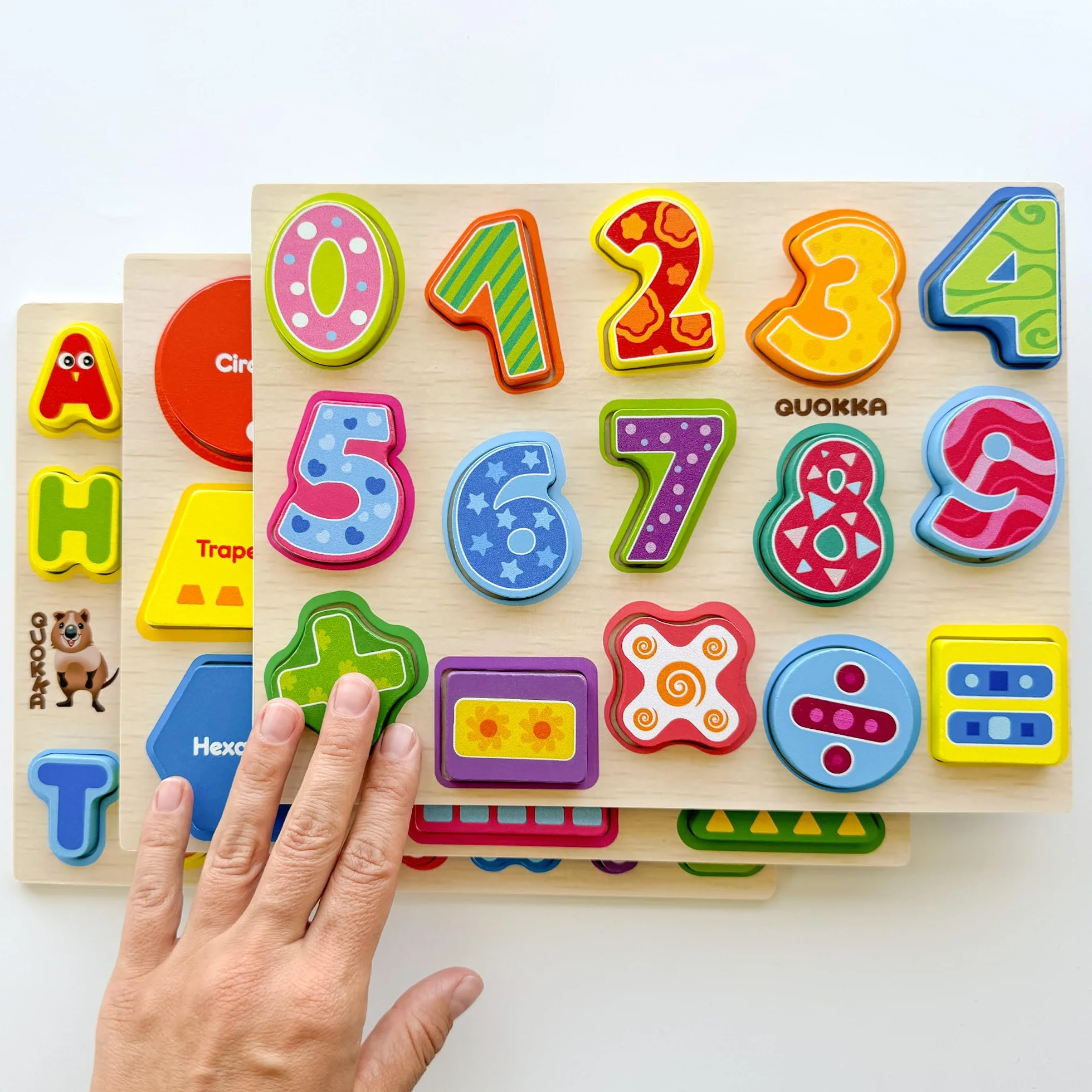 QUOKKA Puzzle Madera Niños 1 2 Años – 3 Juego de Letras 3 4 Años - Grueso Montessori Puzzle Numeros Alfabeto y Formas para Bebe 18 Meses - Juegos Didácticos para Niños y Niñas de 2 a 5