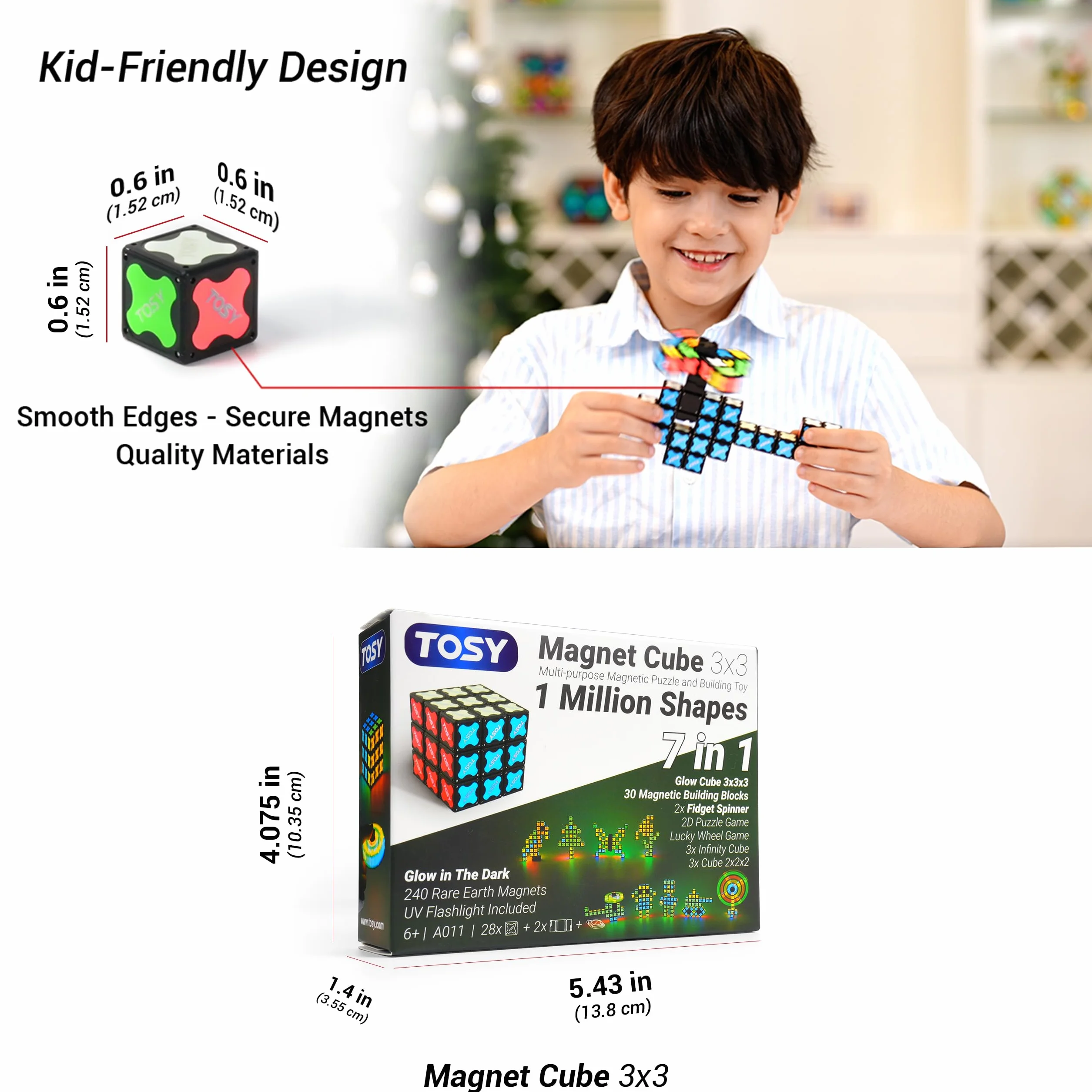 TOSY Magnet Cube 3x3 - 30 Bloques, Multiusos: Bloques de construcción creativos, Fidget Spinner transformable, Rompecabezas/Cubo Infinito, Regalo de Pascua para niños, Juguete Stem Brillante
