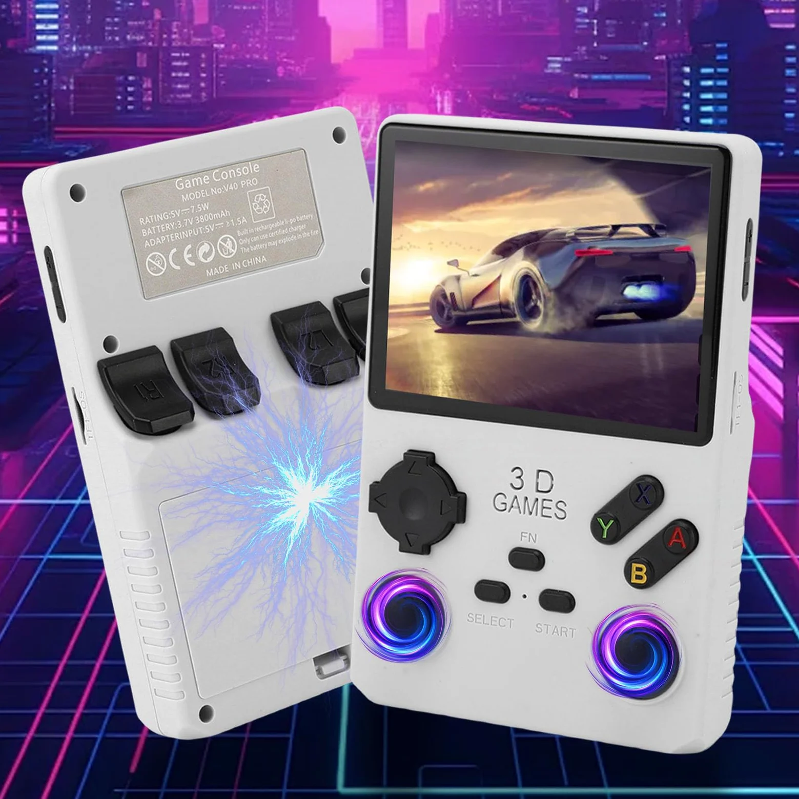 Vikye Consola de Juego Handheld V40 Pro, Consola de Juegos Retro de 3.5in, Clásica Recargable de 3800 MAh Double Joysticks Handheld Gaming Console (White)