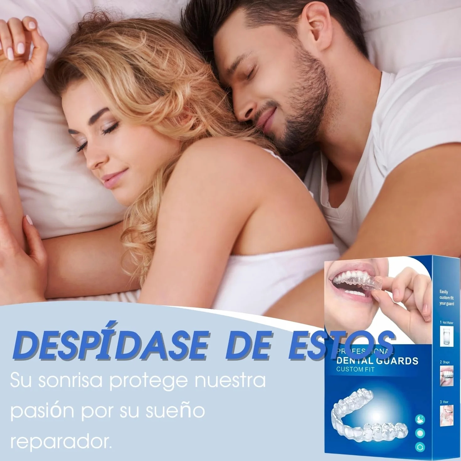 Ferula Descarga Bruxismo 4 Piezas 2 Tamaños, Protector Bucal para Dormir, Ajustable