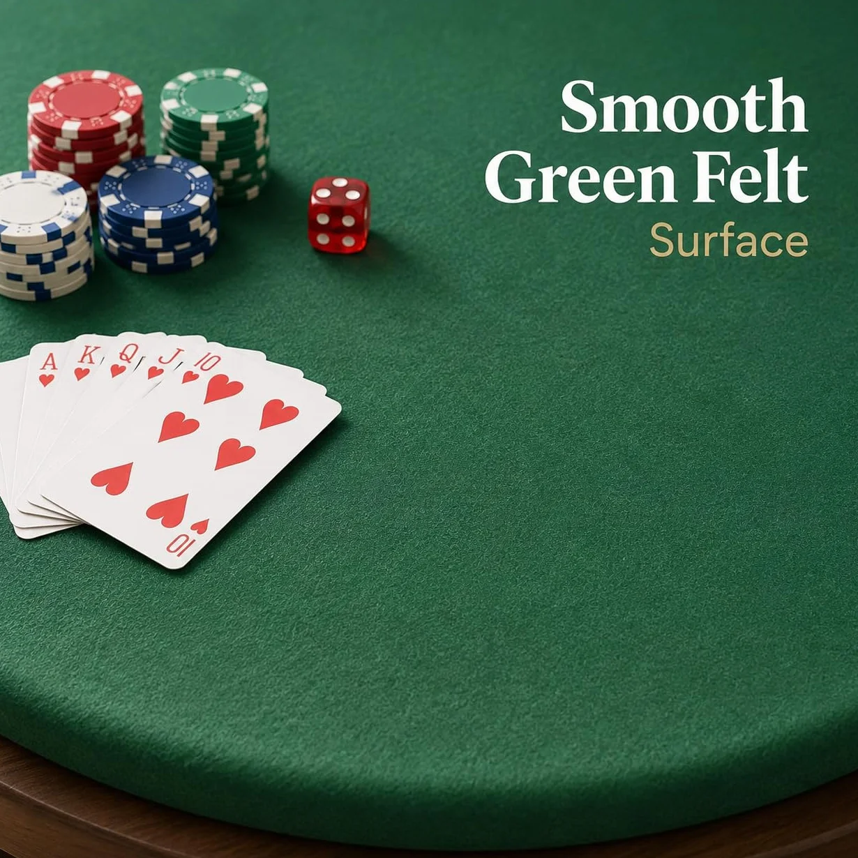 Katai – Cubierta Verde para Mesa de póker Estilo Casino – Fieltro elástico para mesas Redondas de 36 a 48" – Antideslizante y Reduce Ruido – Incluye 6 Posavasos