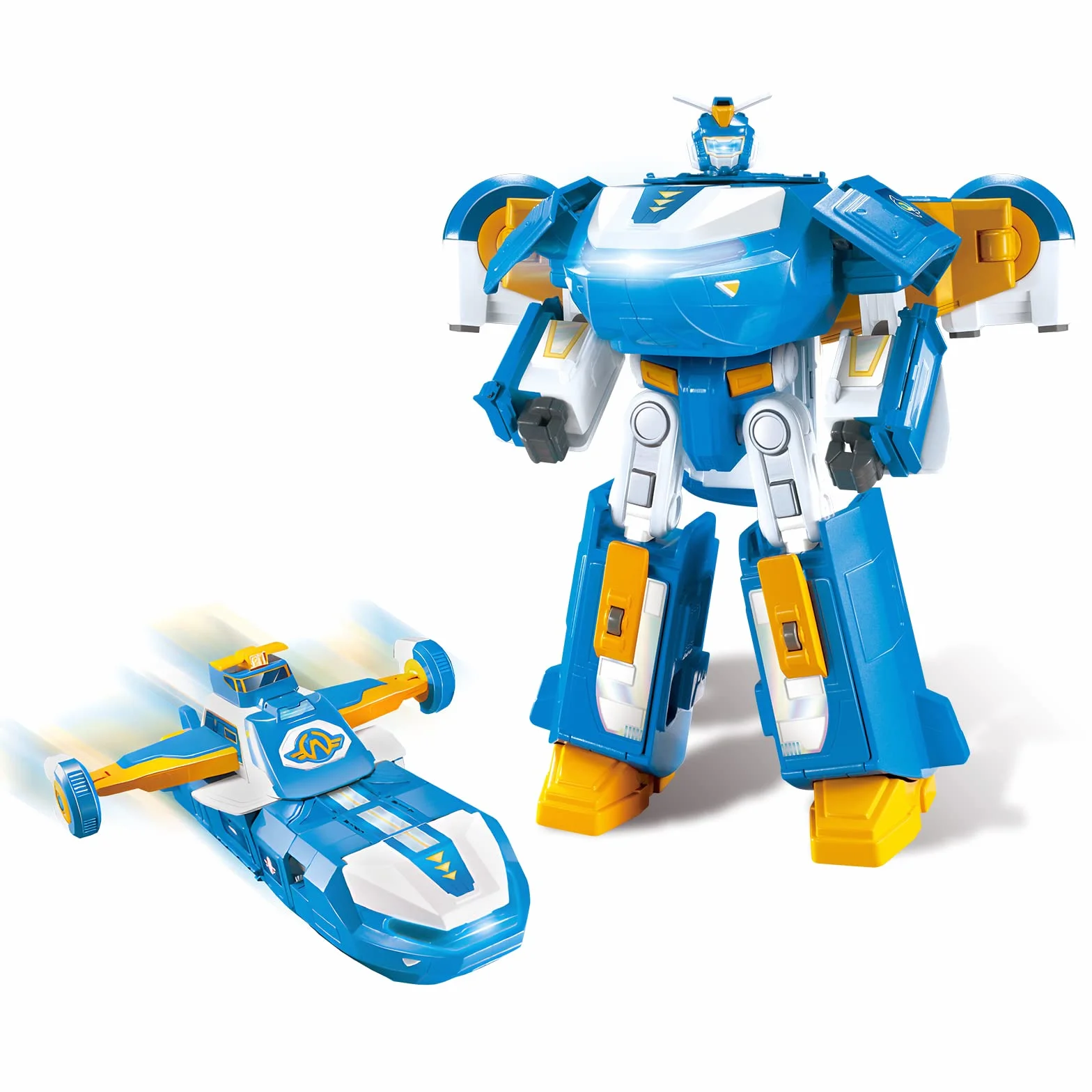Super Wings World Aircraft Robot con Luz y Efectos de Sonido, Juguete Jett Transform-a-BOT de 2 Pulgadas para niños