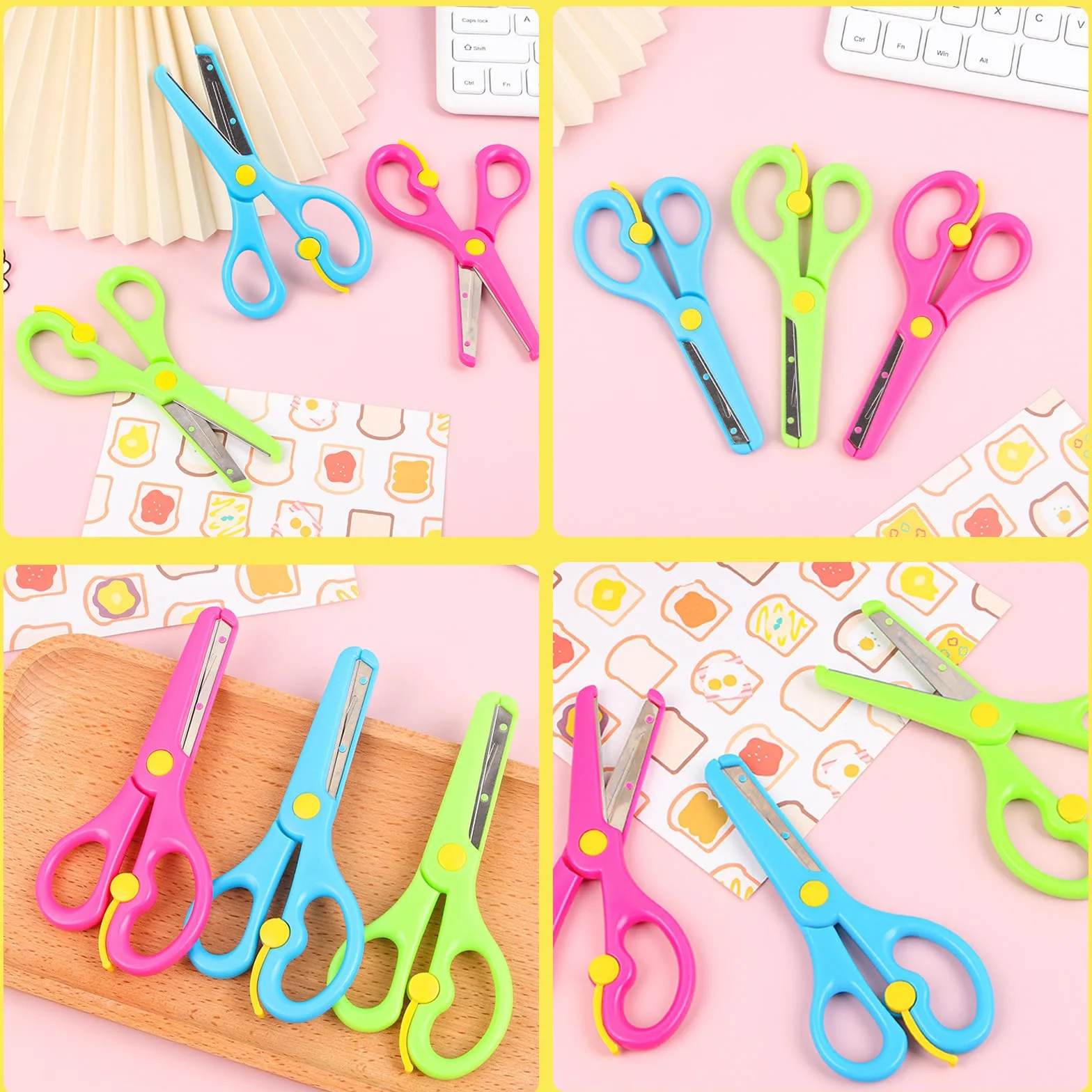 3 pcs Tijeras de Manualidades, tijeras, Tijeras para Preescolar, Tijeras para Principiantes,Tijeras para Manualidades, tijeras de seguridad, tijeras escolares, Tijeras para cortar papel