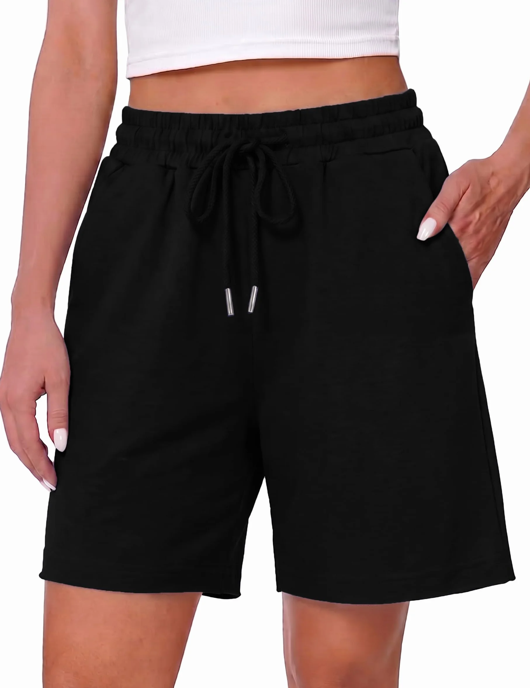 Pantalón Deportivo Mujer Corto Verano Shorts Fitness Cintura Alta con Bolsillos Yoga