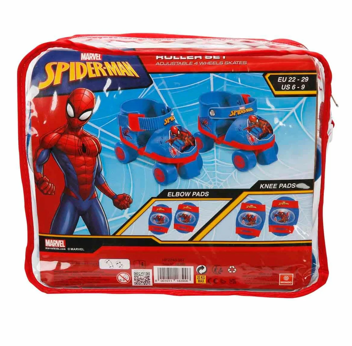 Spiderman Set de Patines Infantiles con Protecciones Talla 22 a 29 Mondo MD-18390
