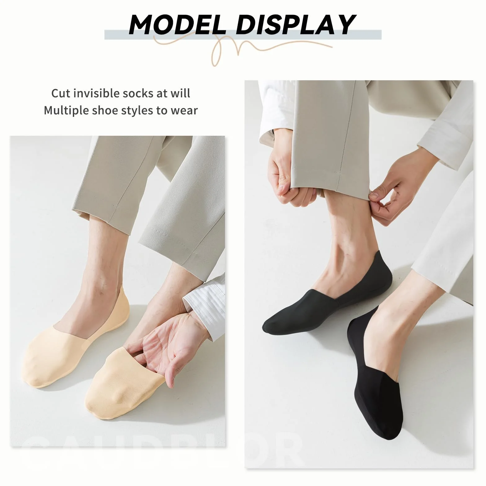 Caudblor Calcetines Deportivos Hombre Algodón Invisibles Resistente Negro Carne 40-47