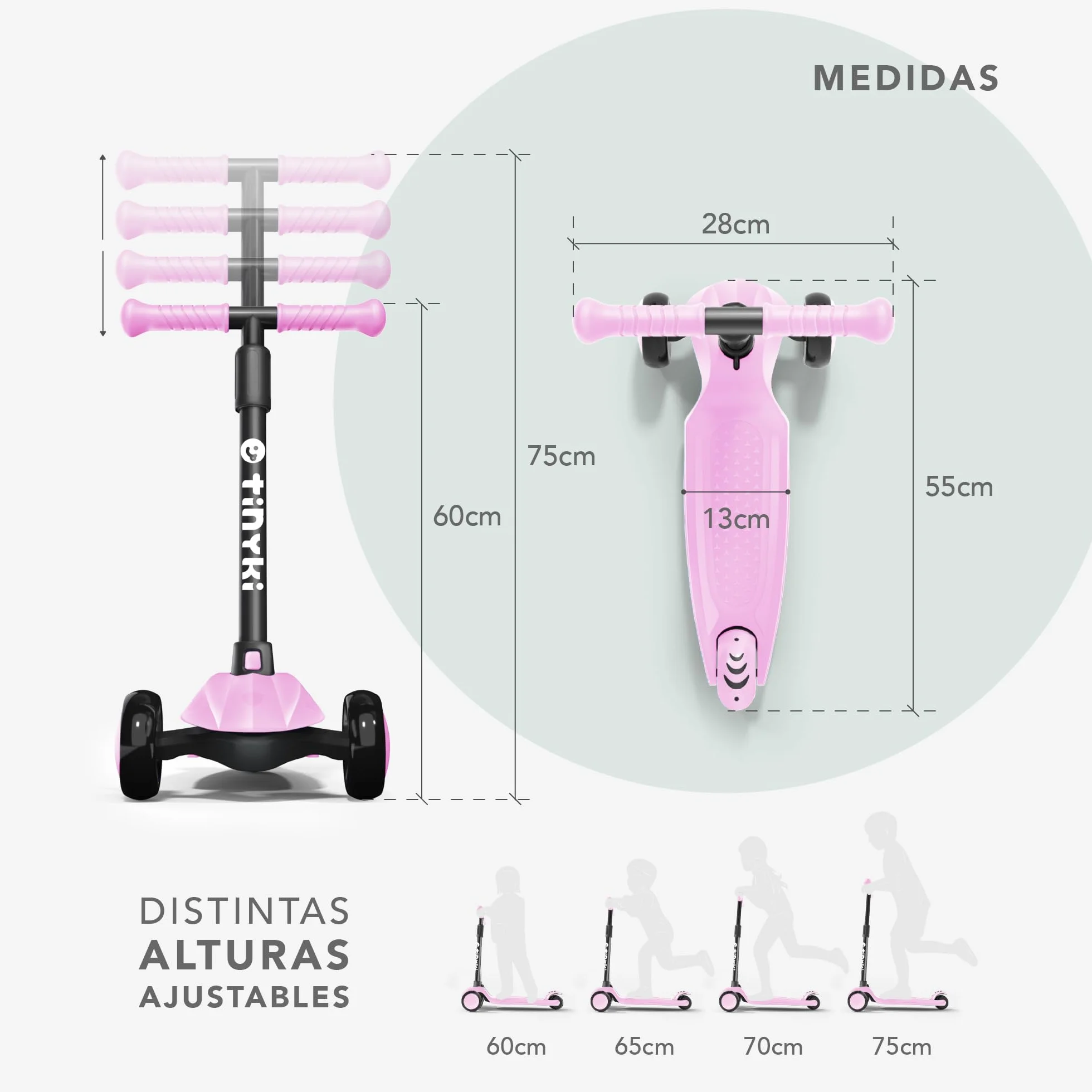 TINYKI Patinete Niño 2 Años a 6 - Altura Ajustable con Ruedas Luces LED - Scooter Niño 3 Ruedas - Patineta Infantil para Niños y Niñas Jugar