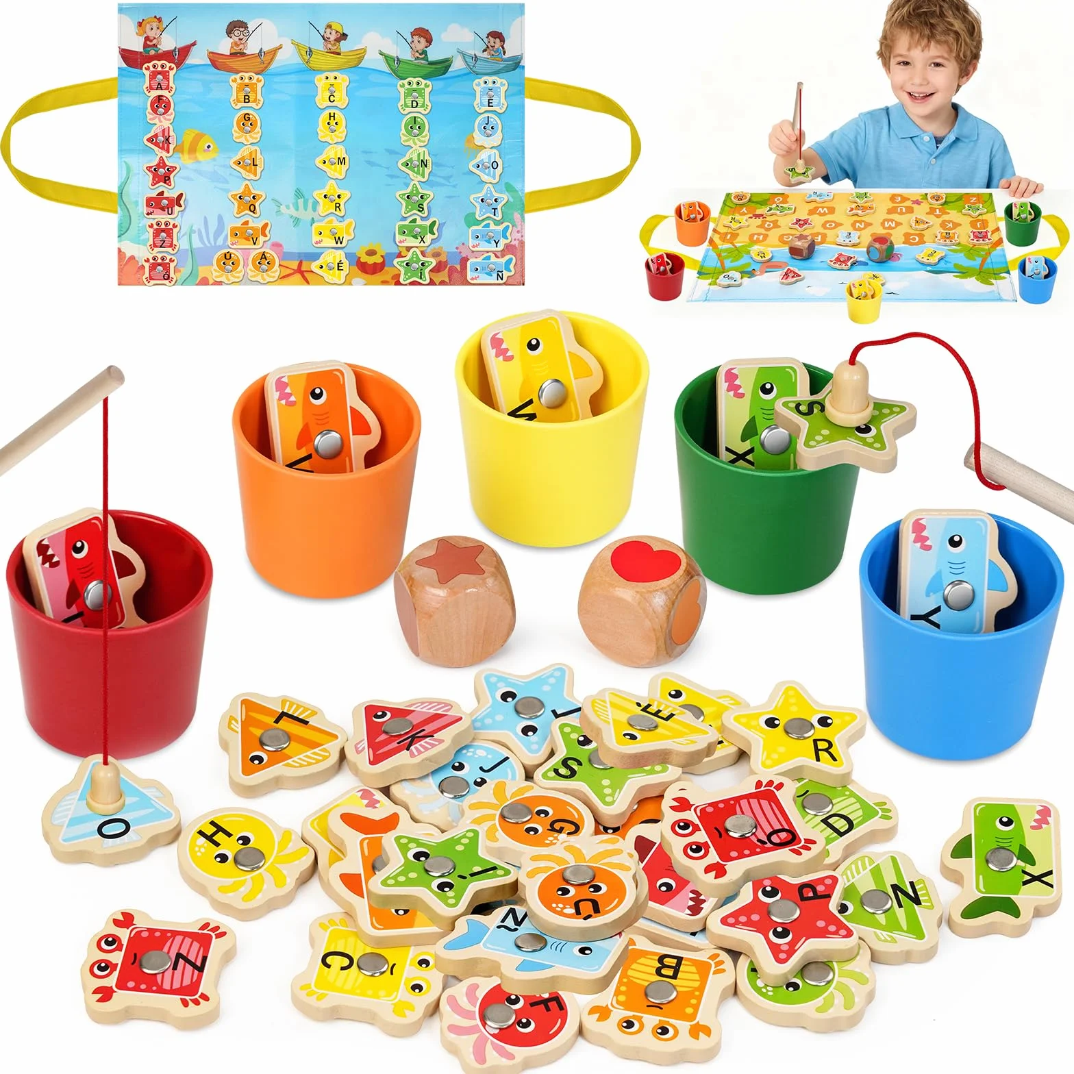 Juguetes Niños 2 3 4 Años, Juguetes Montessori 2-4 Años de Madera para Pescar en Español - Juegos Educativos Niños 2-4 Años, Regalos Cumpleaños Niños 2-5 Años