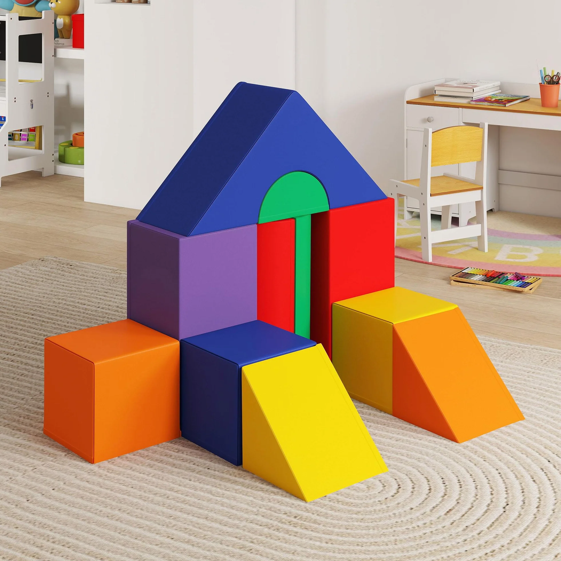 HOMCOM Juego de 11 Bloques de Espuma para Niños Psicomotricidad Infantil Figuras de Construcción Multicolor
