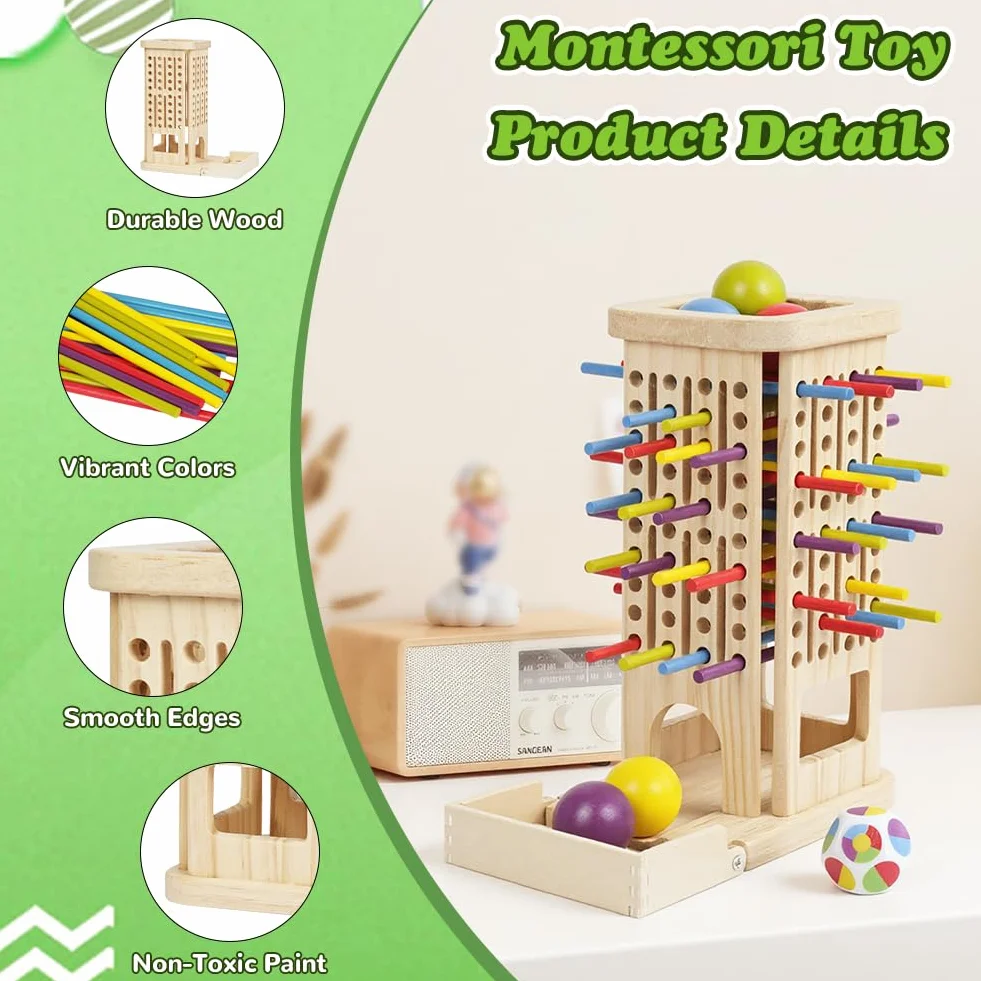 Ainiv Juegos de Mesa Montessori, 3 in 1 Juguetes Educativos Niños con 40 Palitos Colores y 1 Dados, Juegos Divertidos para La Familia, Juguete Motricidad Fina para Niños 3, 4, 5, 6 Años