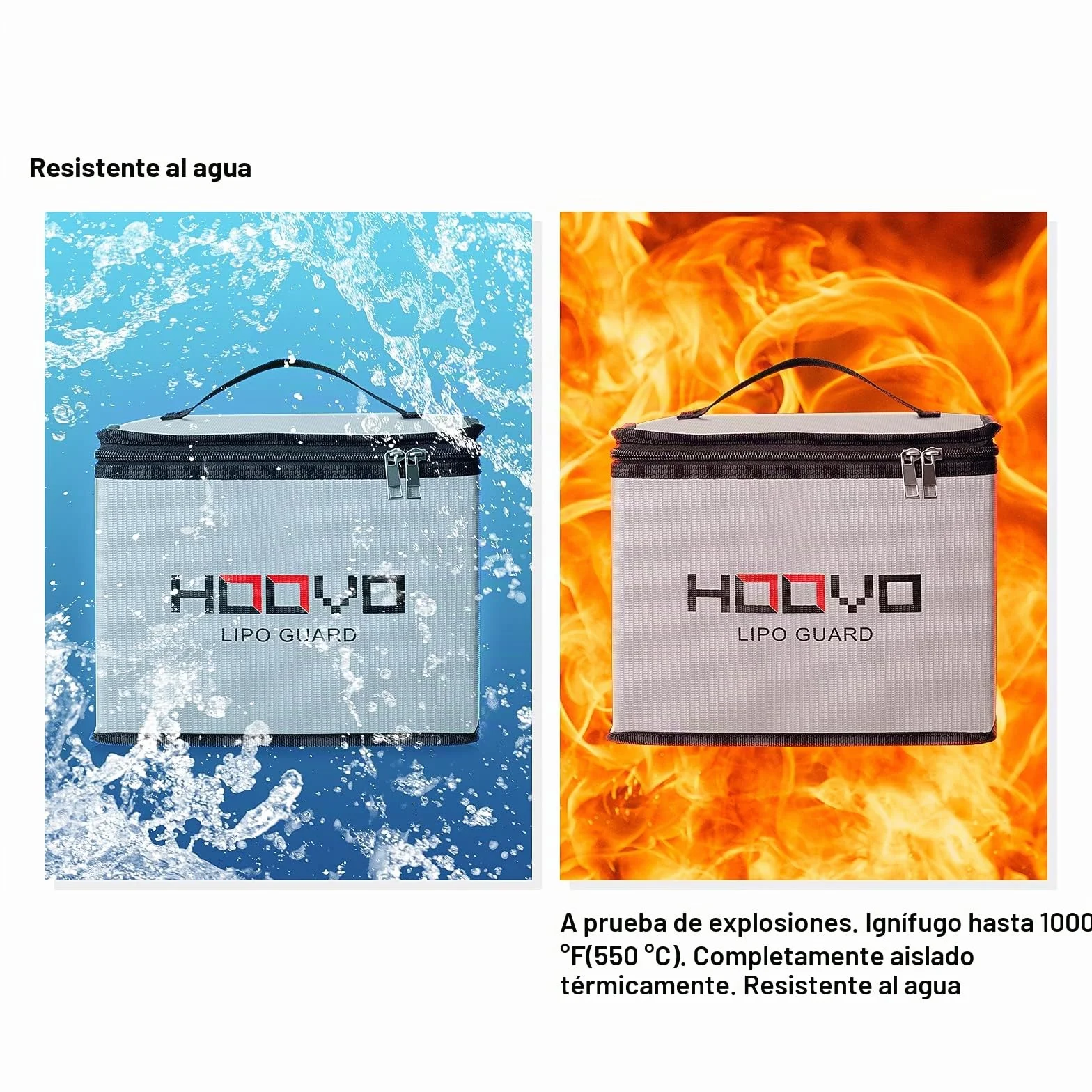 HOOVO Lipo Bag - Bolsa de Seguridad para batería Lipo ignífuga y antiexplosión LiPo Guard Safe Bag para Guardar y Cargar baterías de polímero de Litio con Doble Cremallera