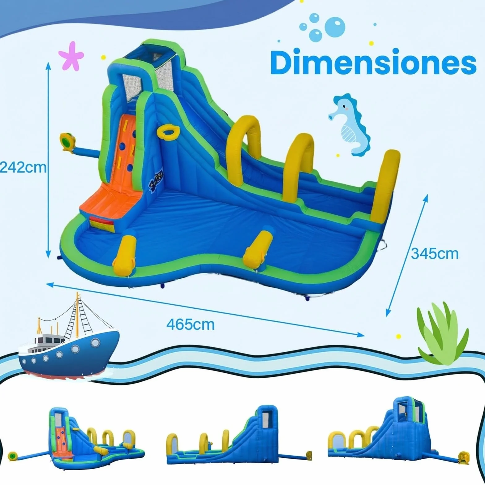 COSTWAY Castillo Hinchable para Niños con Tobogán Acuático, 465 x 345 x 242 Castillo Inflable, Colchoneta Hinchable Niños de 3-12 años (con soplador de 850W)