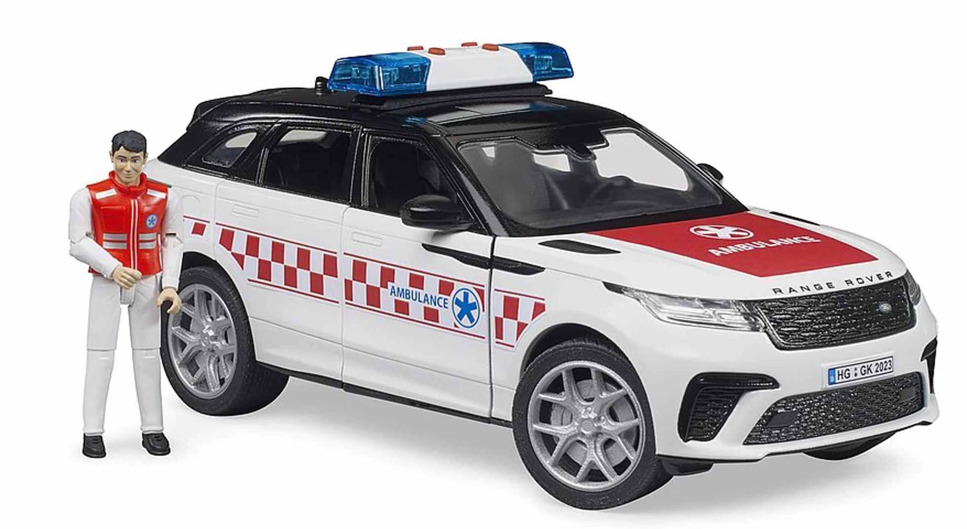bruder 02885 - Ambulancia de emergencia Range Rover Velar con conductor y módulo de luz y sonido, vehículos, vehículo de emergencia, ambulancia, paramédico, vehículos de emergencia