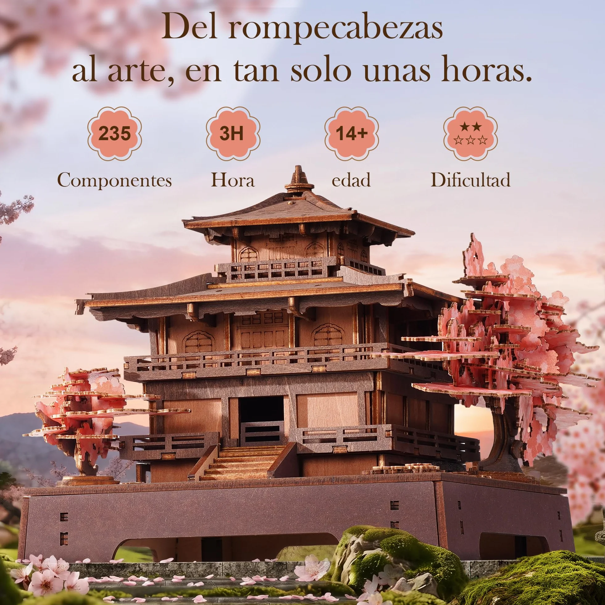 ROWOOD Puzzle 3D Adultos Madera, Maquetas para Montar Pabellón Sakura, Maquetas de Madera Japonesas para Construir, Kit DIY de Construcción, Regalo Manualidades y Decoración Casa