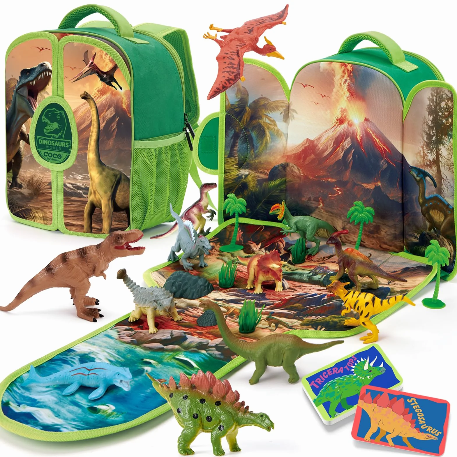 Mochila Infantil Dinosaurios 12 piezas Juguetes Niños 3-6 años COCO&Friends Cartas Tapete Juego