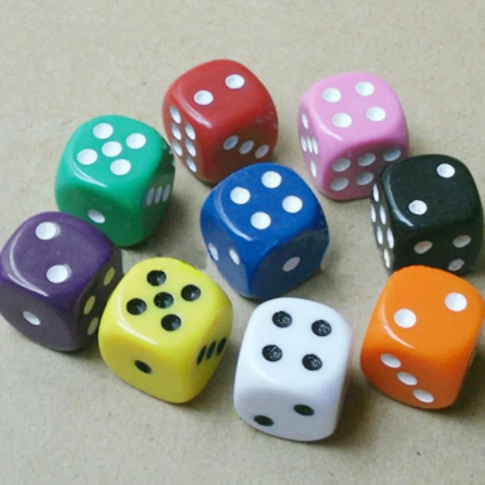 Juego de 10 dados multicolor, 16 mm, acrílico, 6 caras para juegos de mesa y accesorios