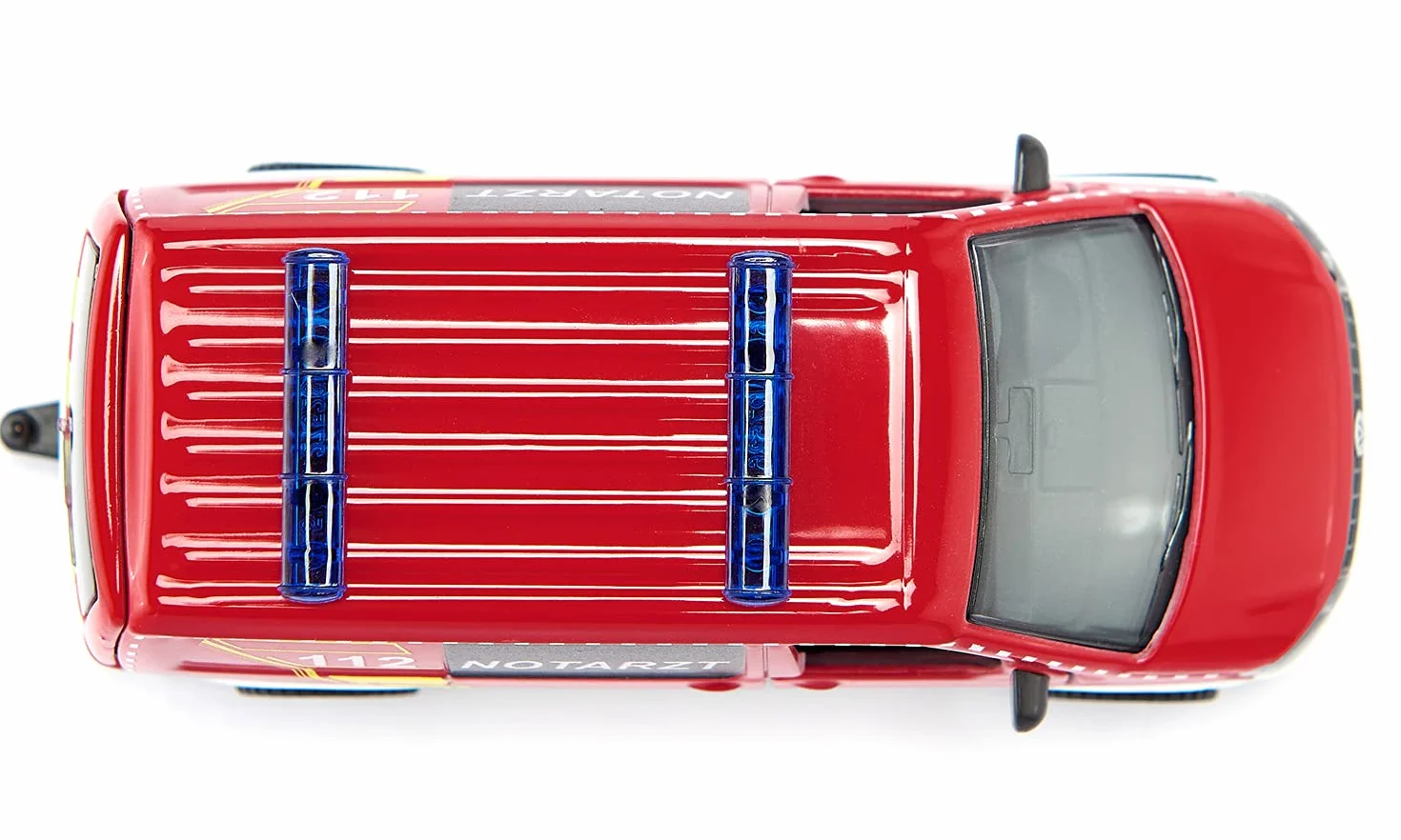 Siku 2116, VW T6 Ambulancia de Emergencia, Metal/plástico, 1:50, Rojo/Blanco, Ruedas Intercambiables, Puerta del Conductor y del acompañante y portón de atrás abribles, Incl. Accesorios