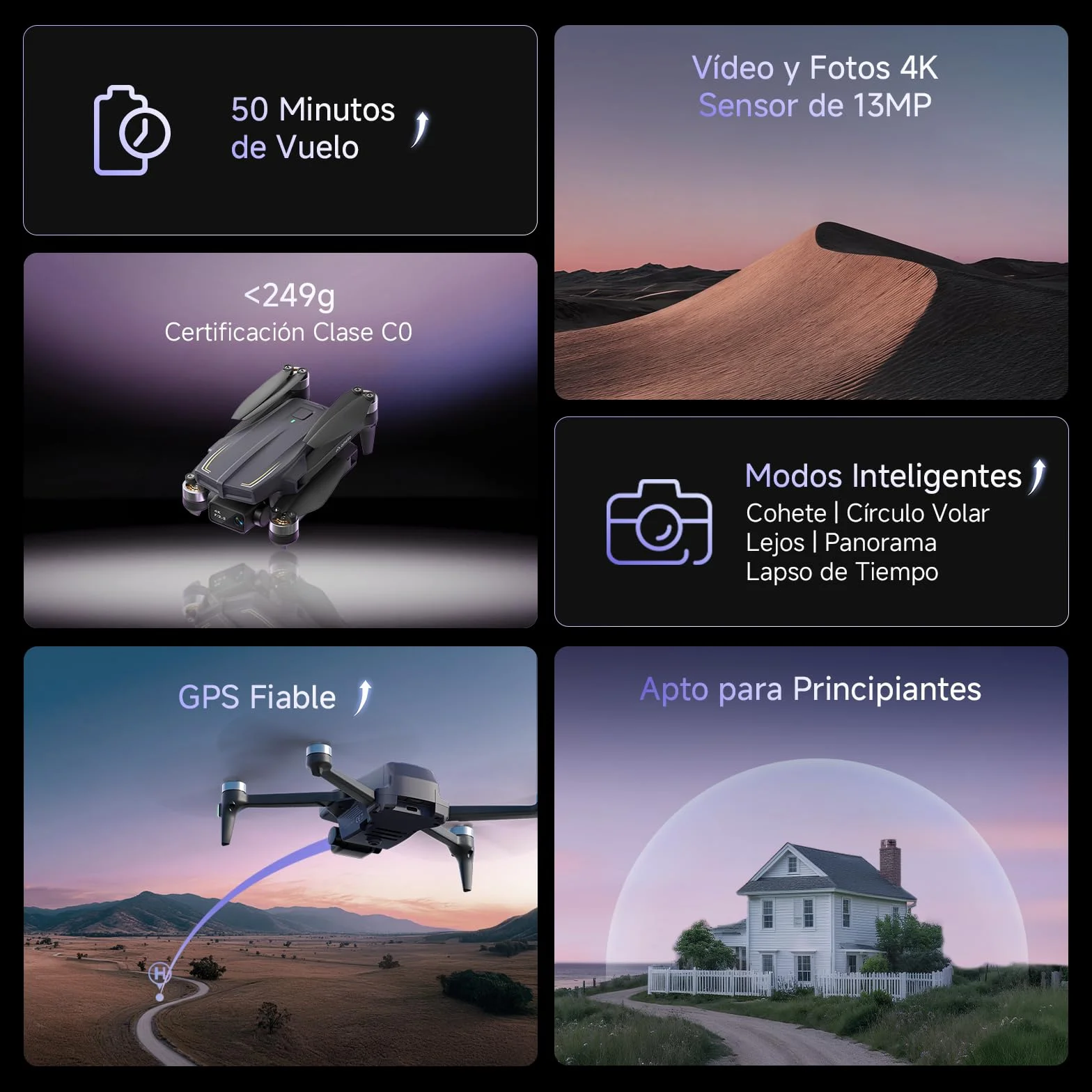 Ameta Dron con Camara 4K, S20 Pro GPS Drone para Adultos y Niños con Cámara/Retorno Automático/ 50 Minutos de Vuelo/Sigueme/Modos Inteligentes/Gestos Control, Mini Dron Menos de 249g